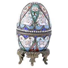 Extremely Gorgeous Russian Enamel Egg With Fabulous Swans