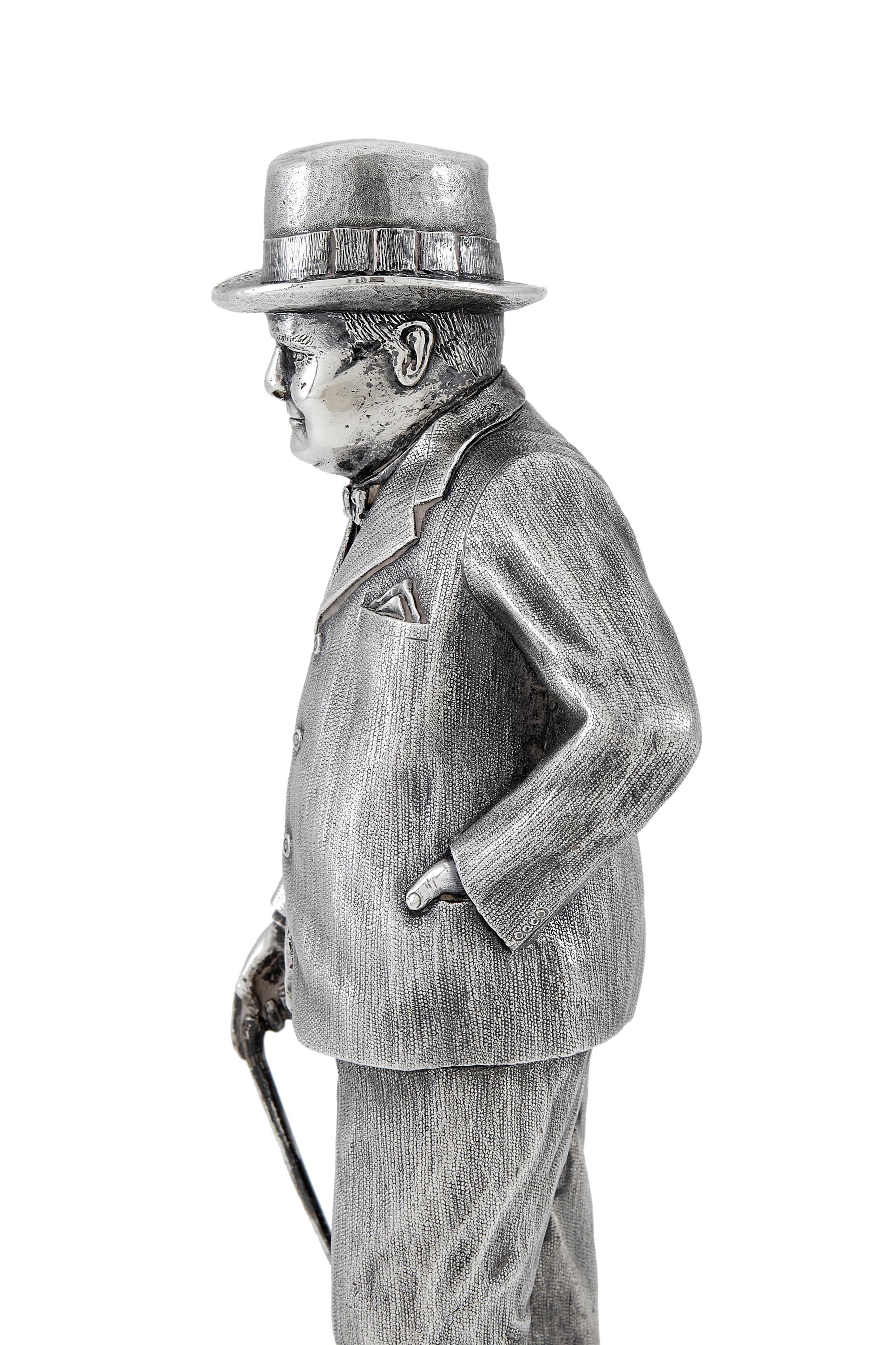 English Extremely Heavy Cast Silver Statuette of Prime Minister Winston Churchill