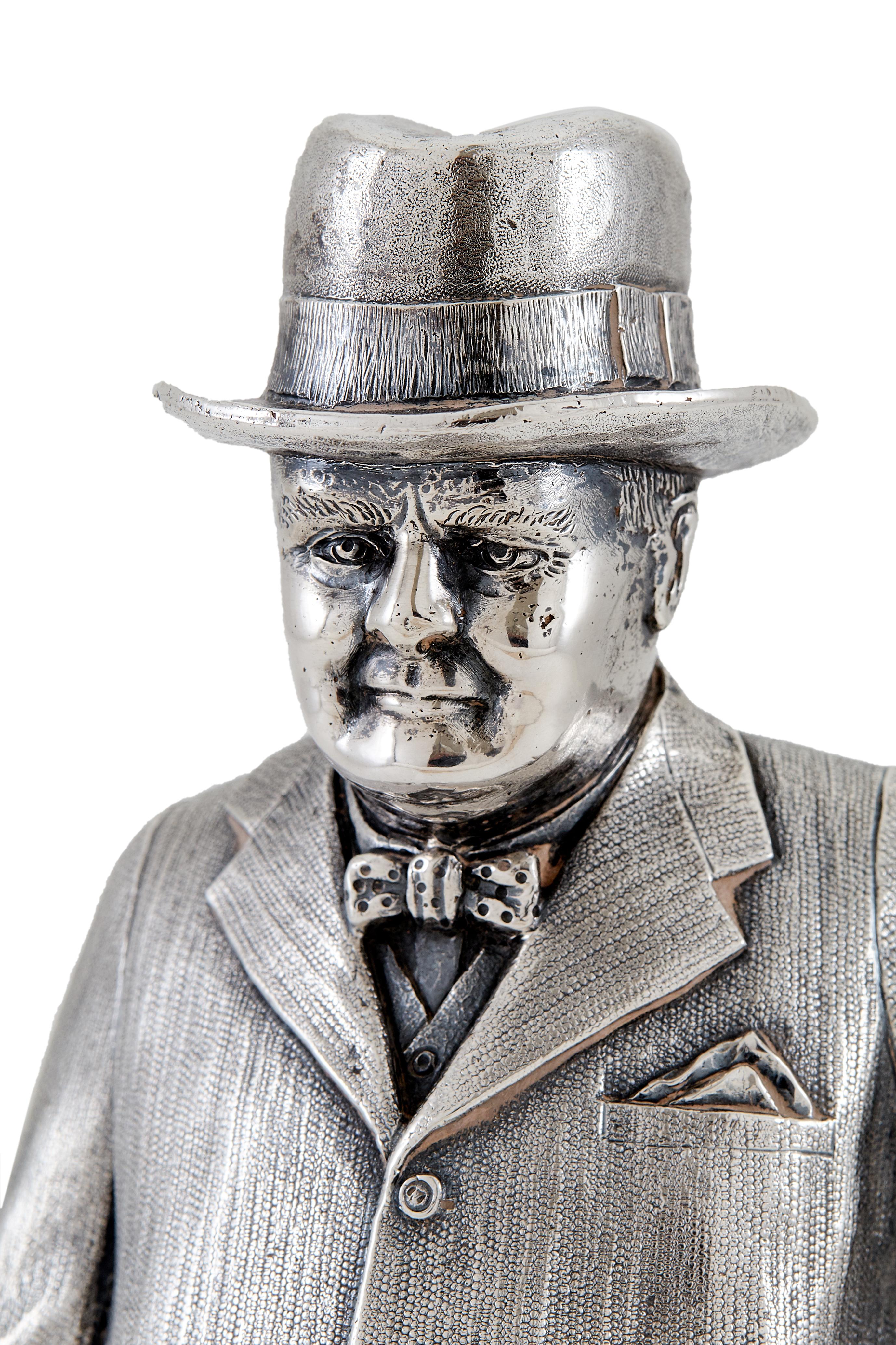 Extremely Heavy Cast Silver Statuette of Prime Minister Winston Churchill 1