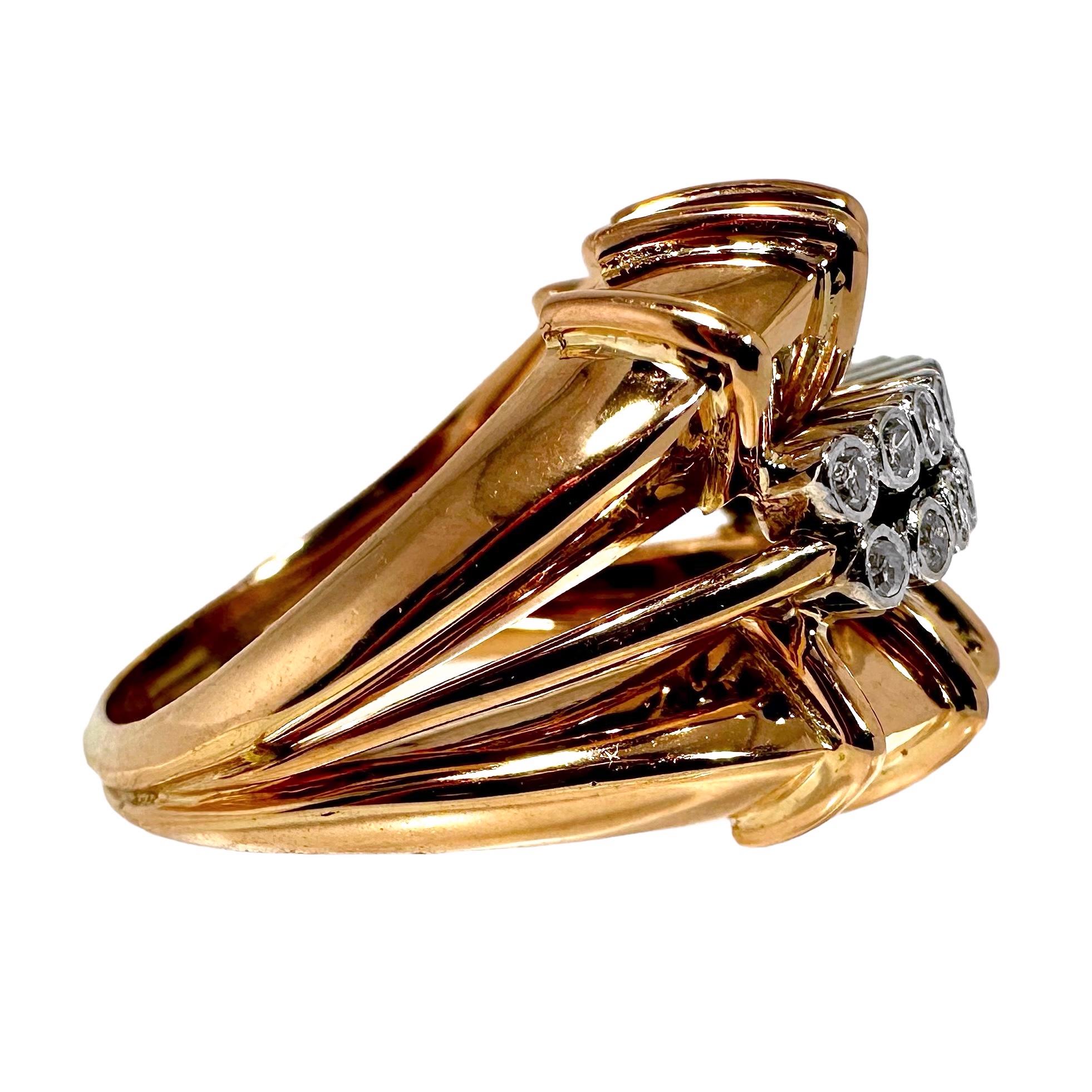 Women's or Men's Extremely High Style 14K Rose Gold, Platinum and Diamond Retro Ring For Sale