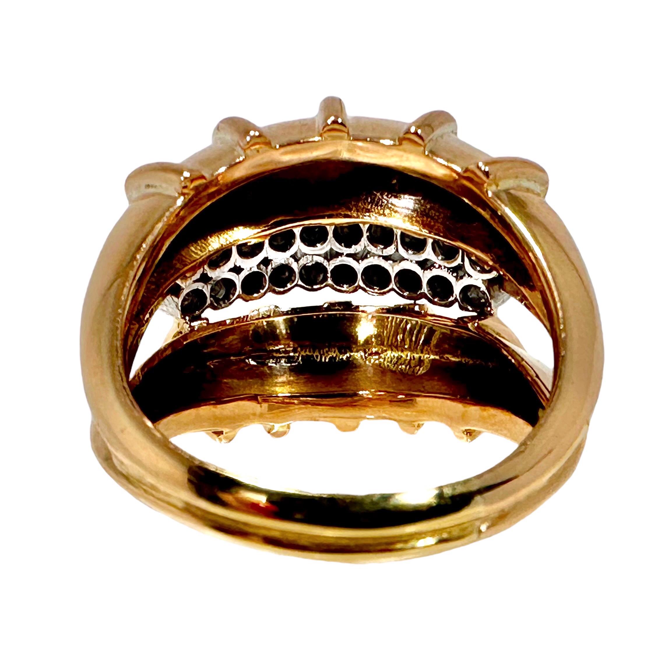 Extremely High Style 14K Rose Gold, Platinum and Diamond Retro Ring For Sale 1