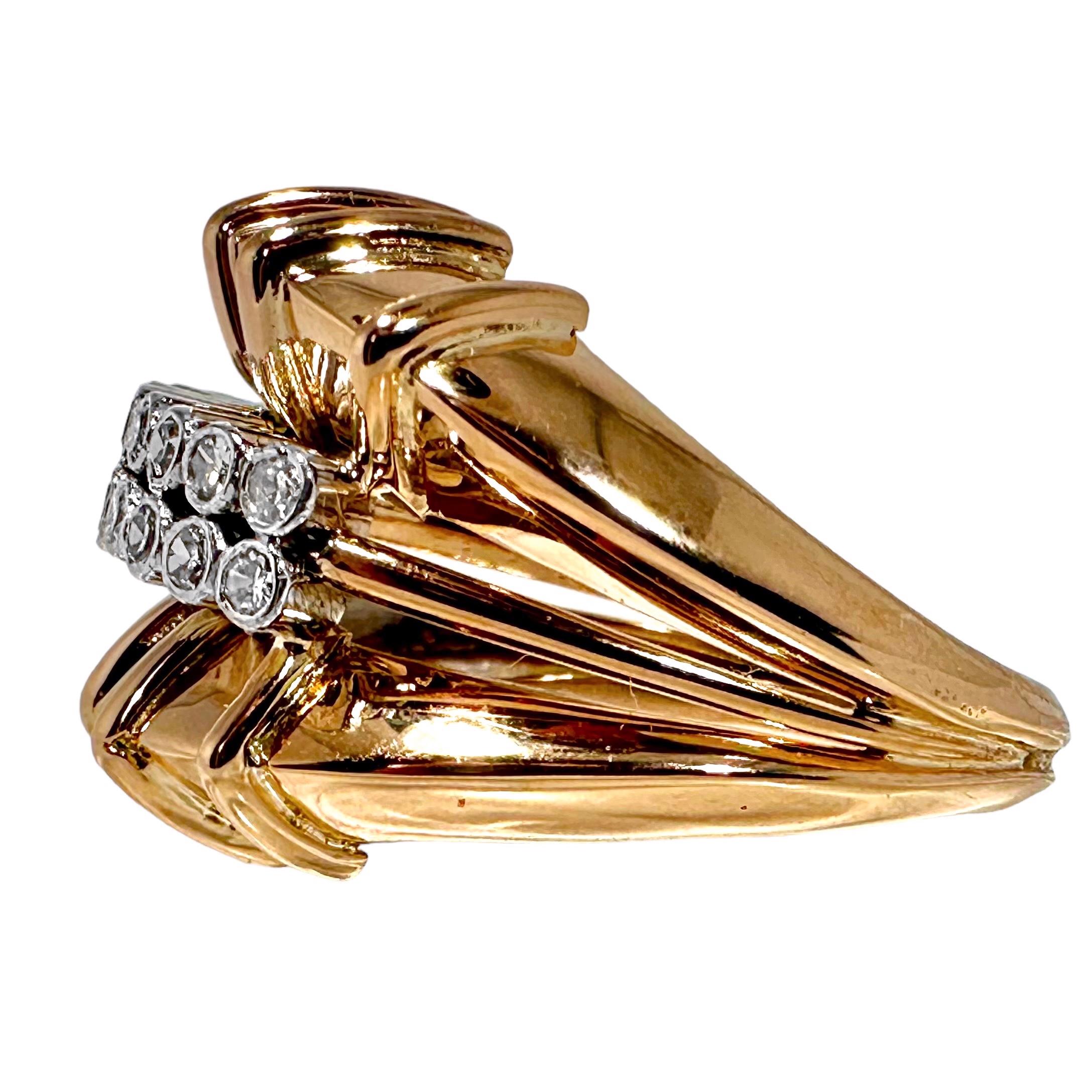 Extremely High Style 14K Rose Gold, Platinum and Diamond Retro Ring For Sale 3