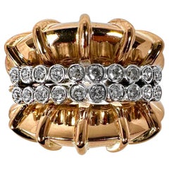 Extremely High Style 14K Rose Gold, Platinum and Diamond Retro Ring