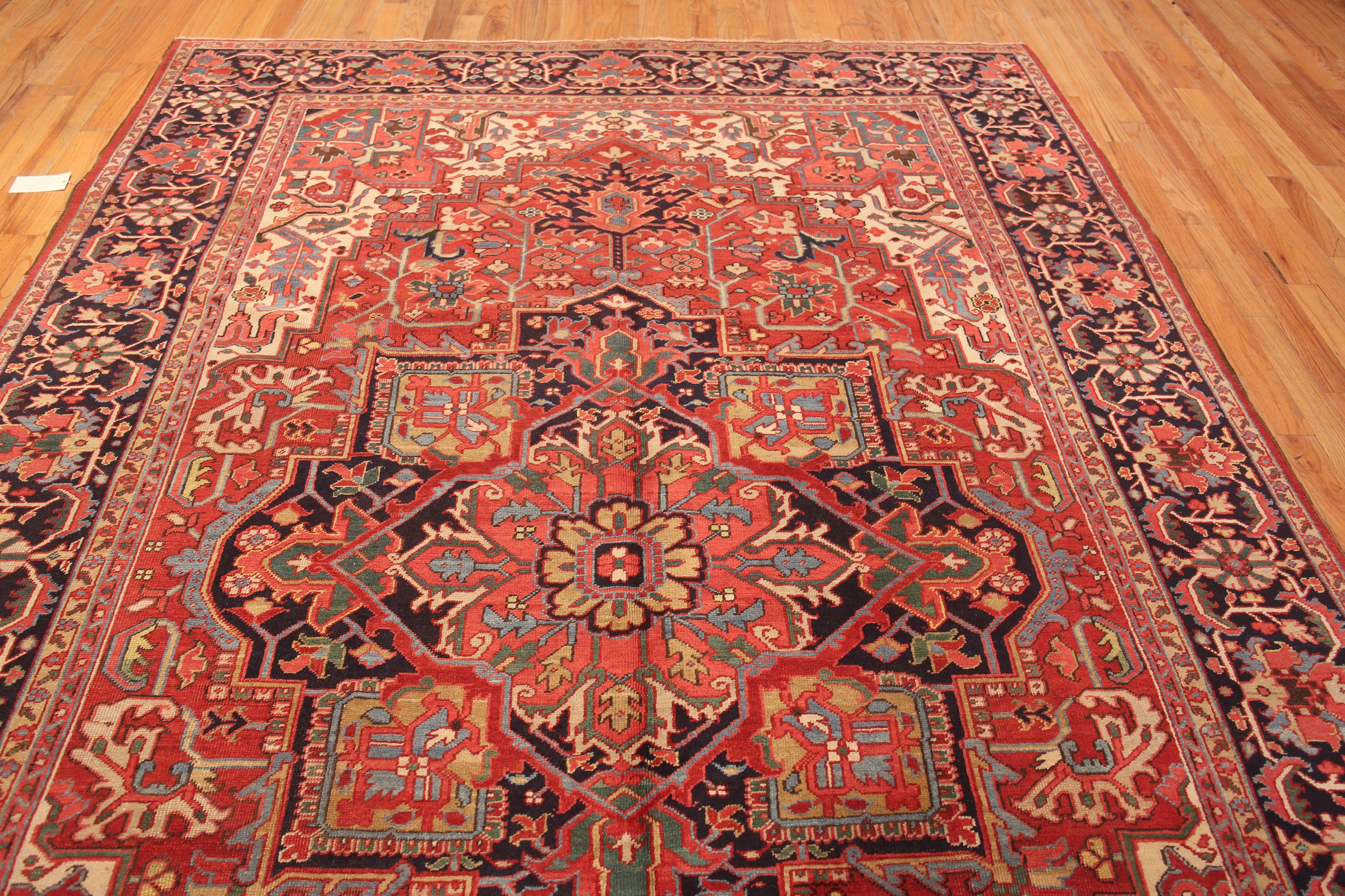 Extremely Impressive Antique Red Medallion Persian Heriz Rug, country of origin: Persia, Circa date: 1920