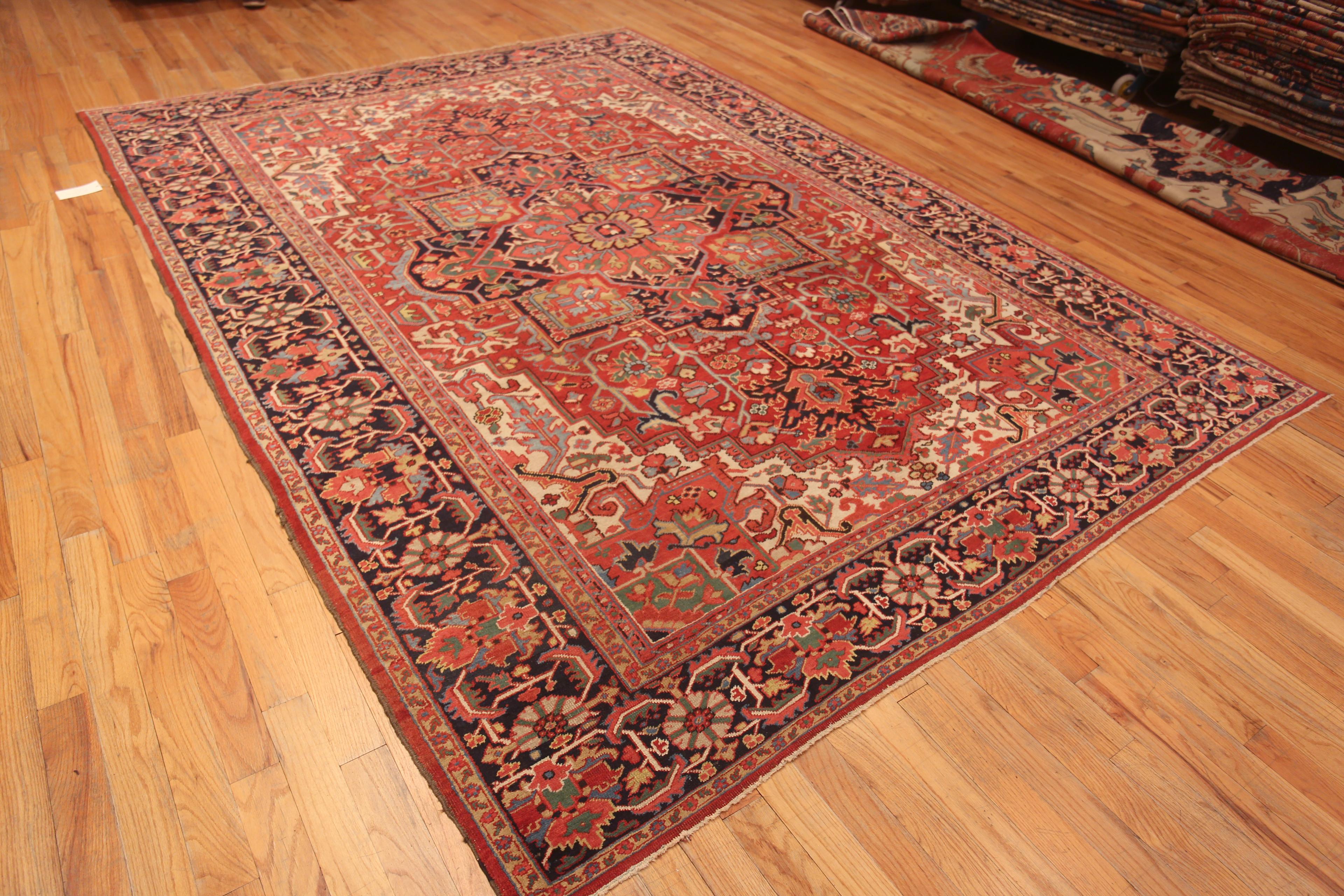 Hand-Knotted Extremely Impressive Antique Red Medallion Persian Heriz Rug 8'9