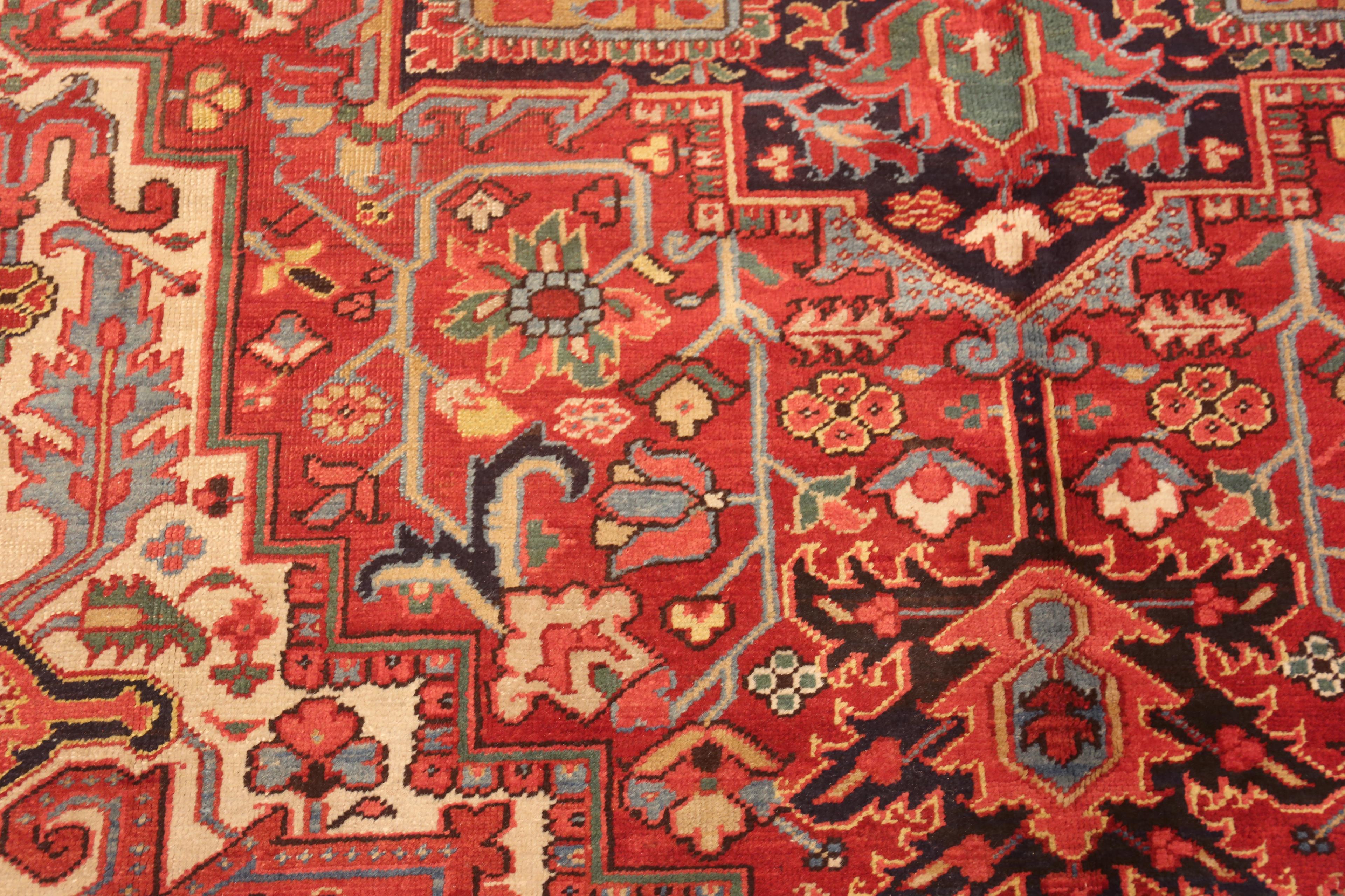 Wool Extremely Impressive Antique Red Medallion Persian Heriz Rug 8'9