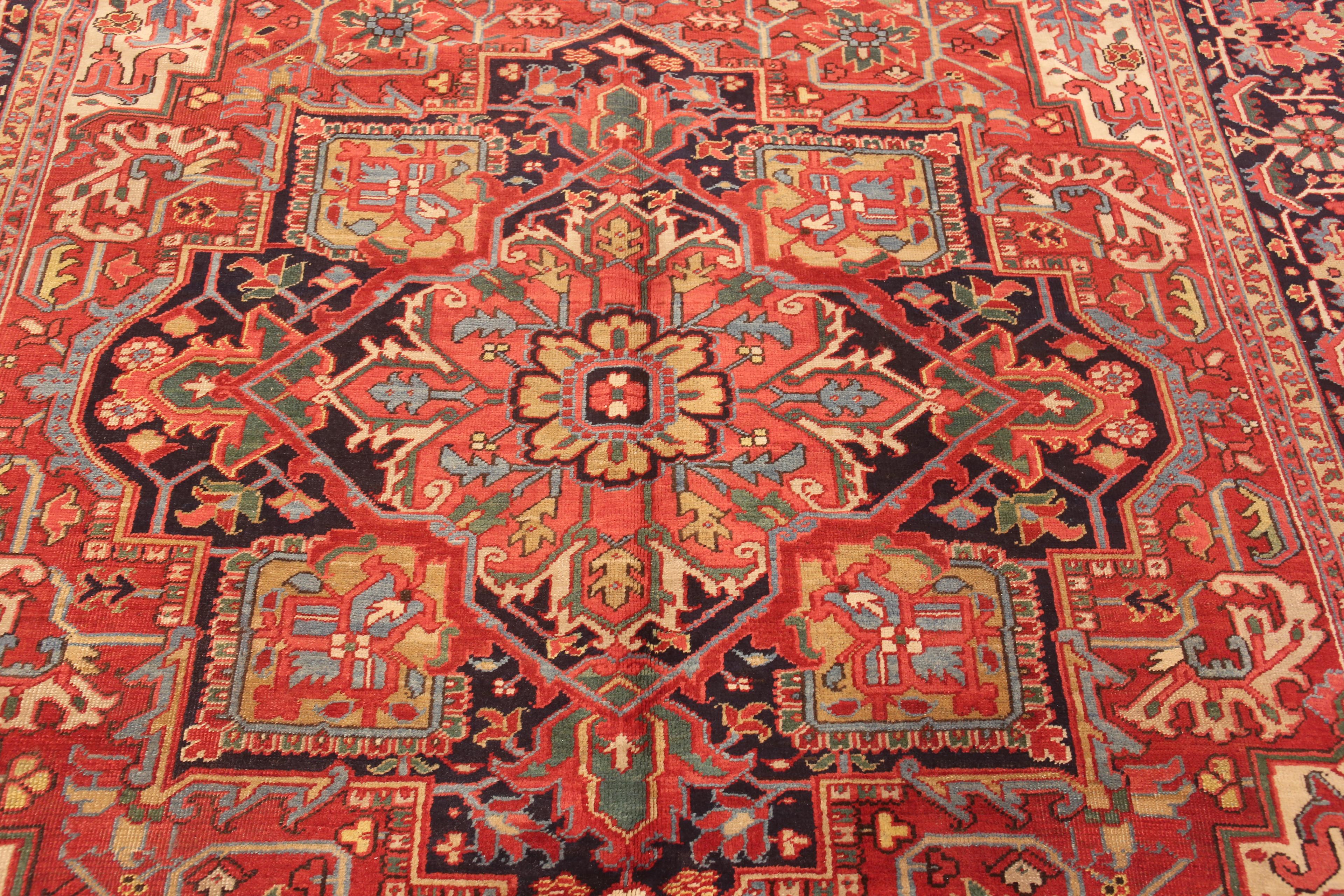 Extremely Impressive Antique Red Medallion Persian Heriz Rug 8'9