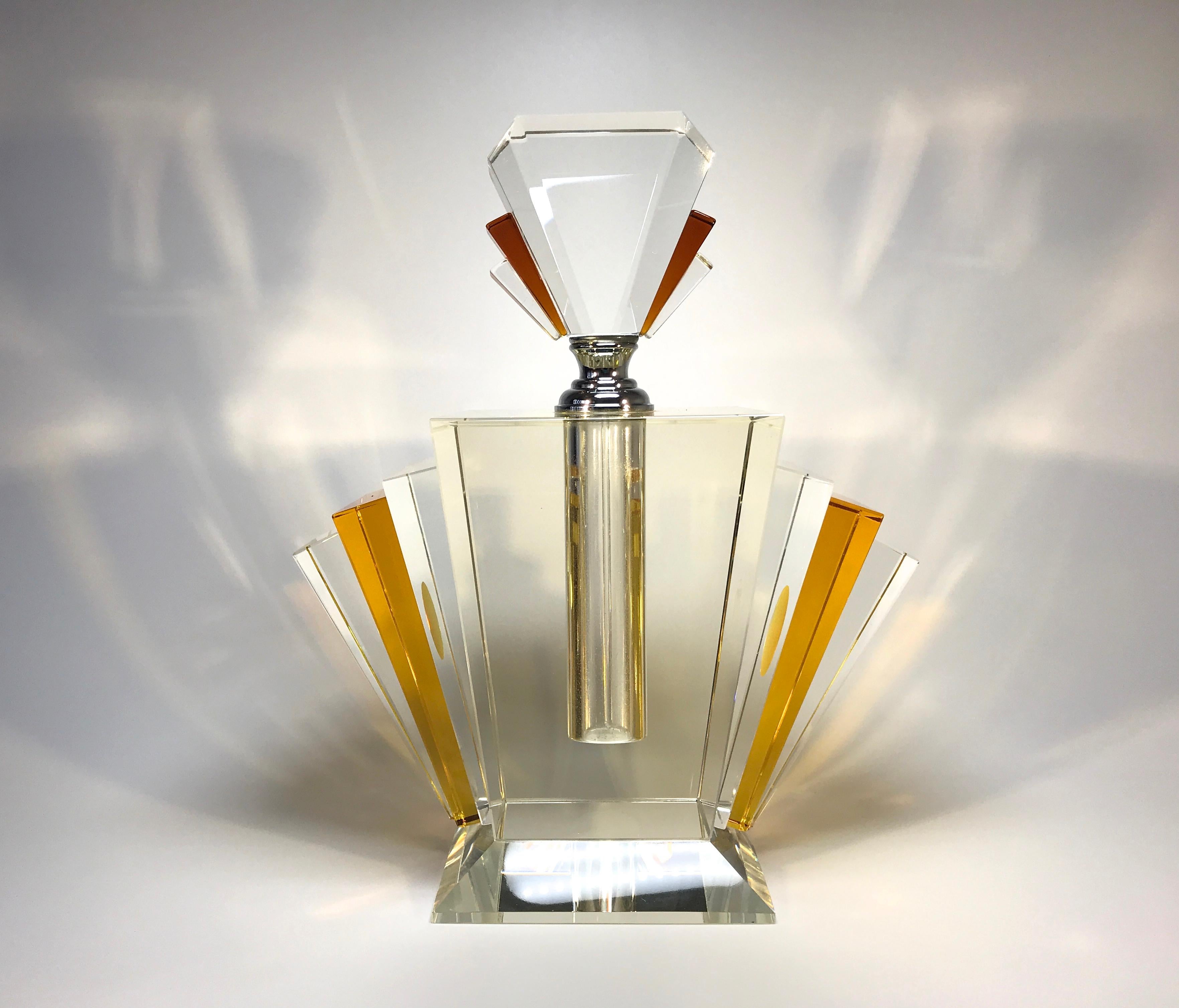Polished Extremely Large and Exquisite, Art Deco Amber Crystal Perfume Bottle Decanter