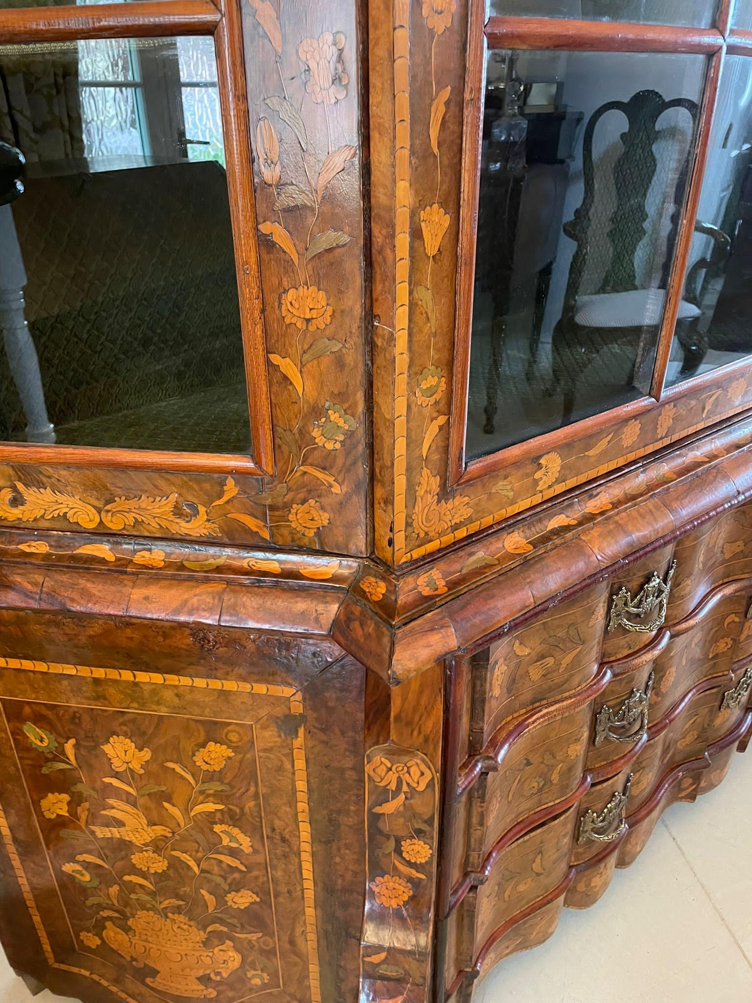 Extremely Large Antique Burr Walnut Floral Marquetry Inlaid Display Cabinet For Sale 5