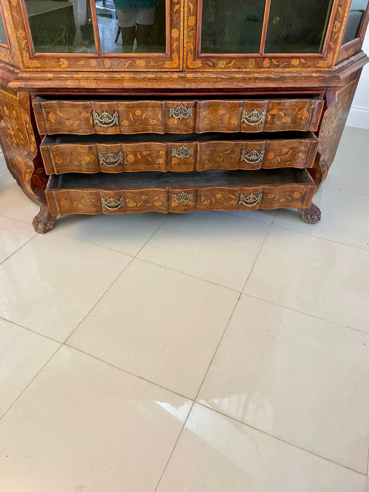 Extremely Large Antique Burr Walnut Floral Marquetry Inlaid Display Cabinet For Sale 10