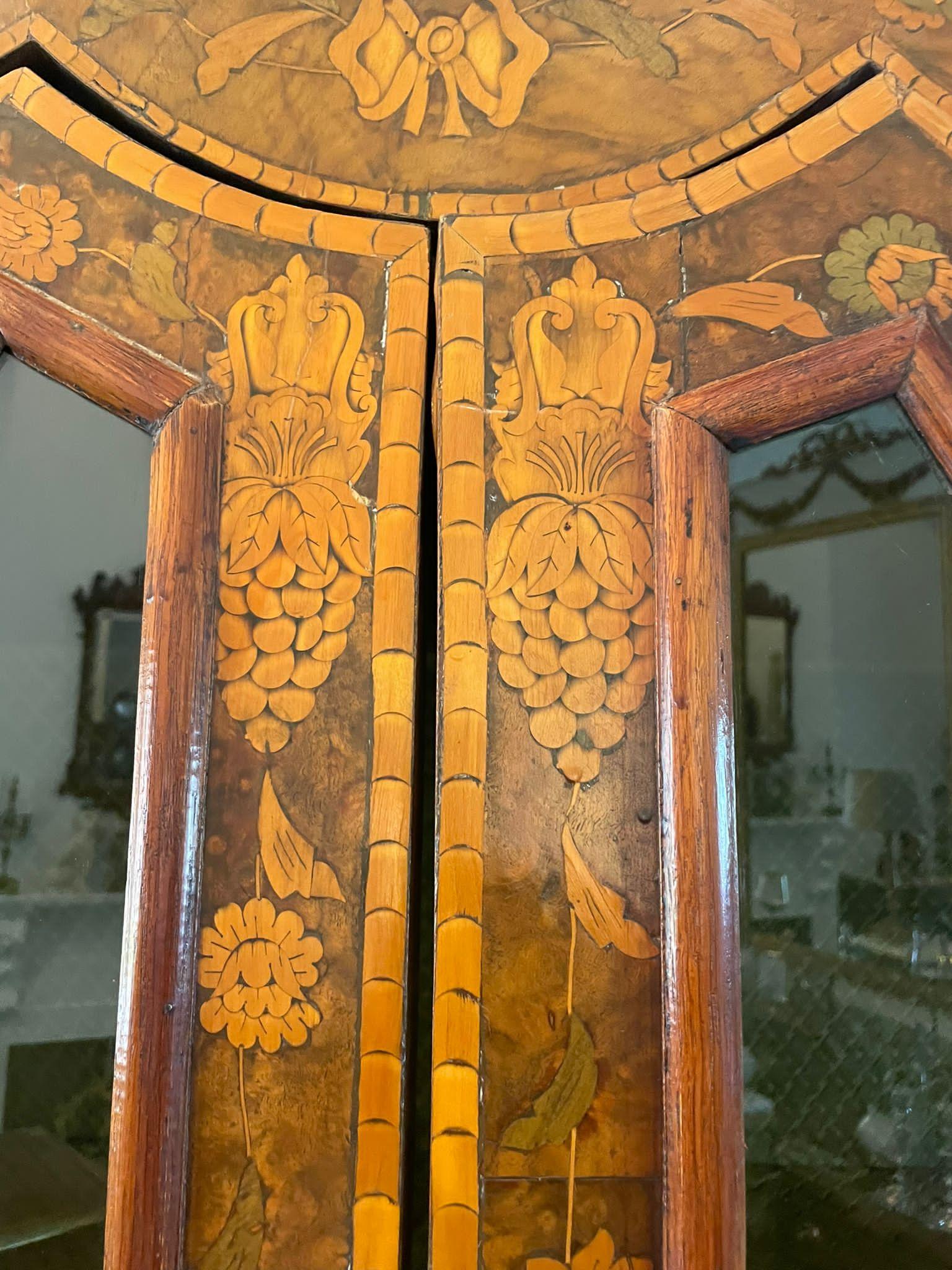 Extremely Large Antique Burr Walnut Floral Marquetry Inlaid Display Cabinet For Sale 2