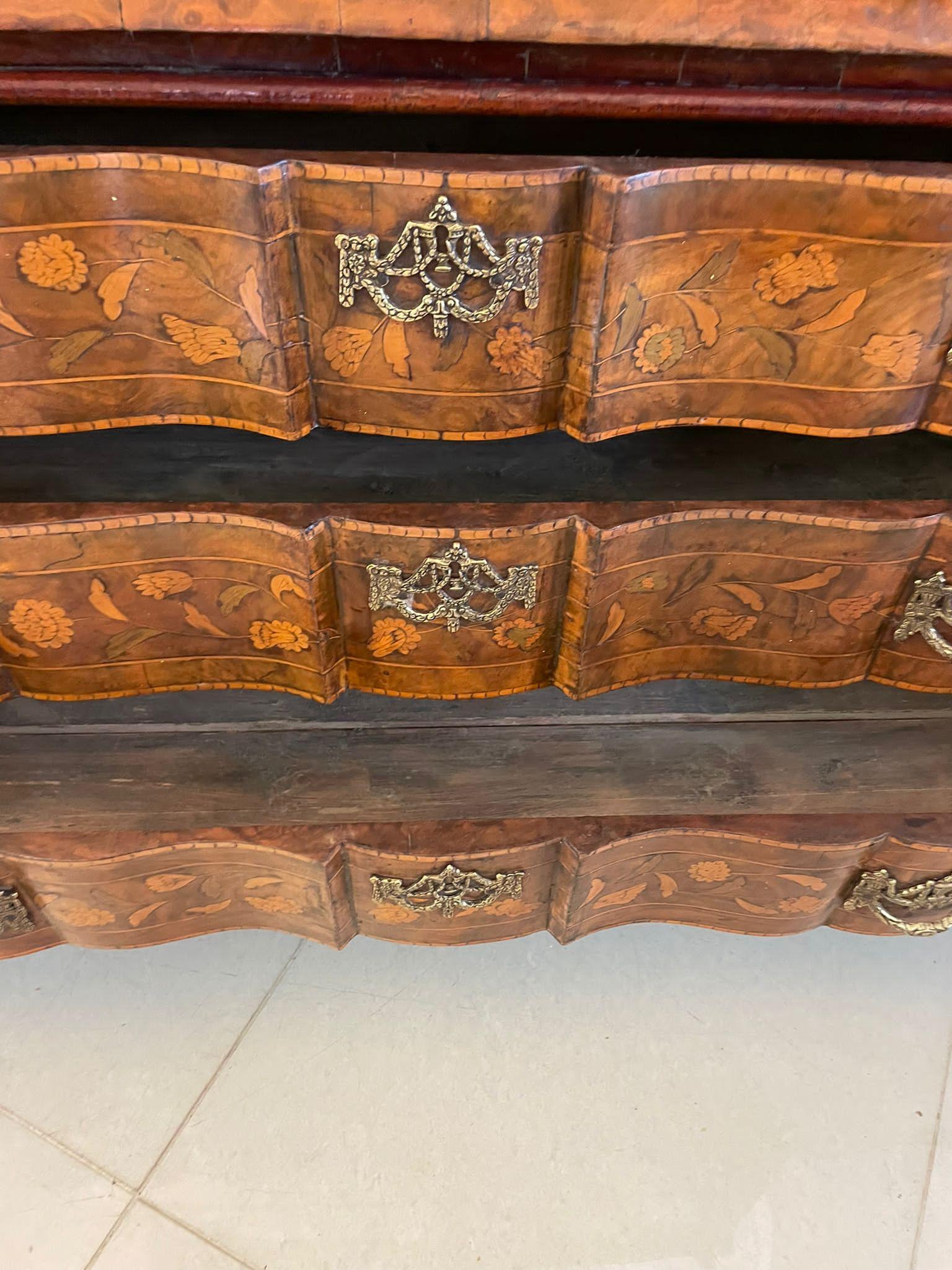 Extremely Large Antique Burr Walnut Floral Marquetry Inlaid Display Cabinet For Sale 3