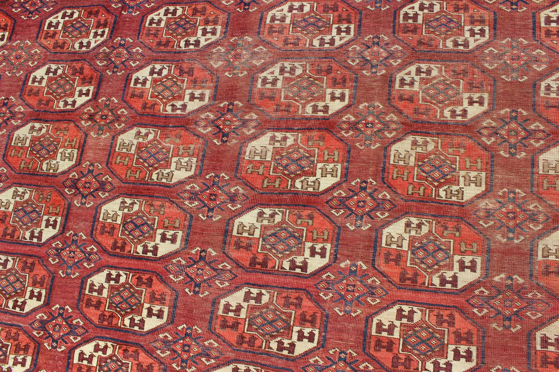 Extremely Large Antique Tekke Rug with Red Field and Repeating Medallion Design 1