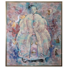 Extremely Large Beautiful Mixed-Media Painting of Asian Woman