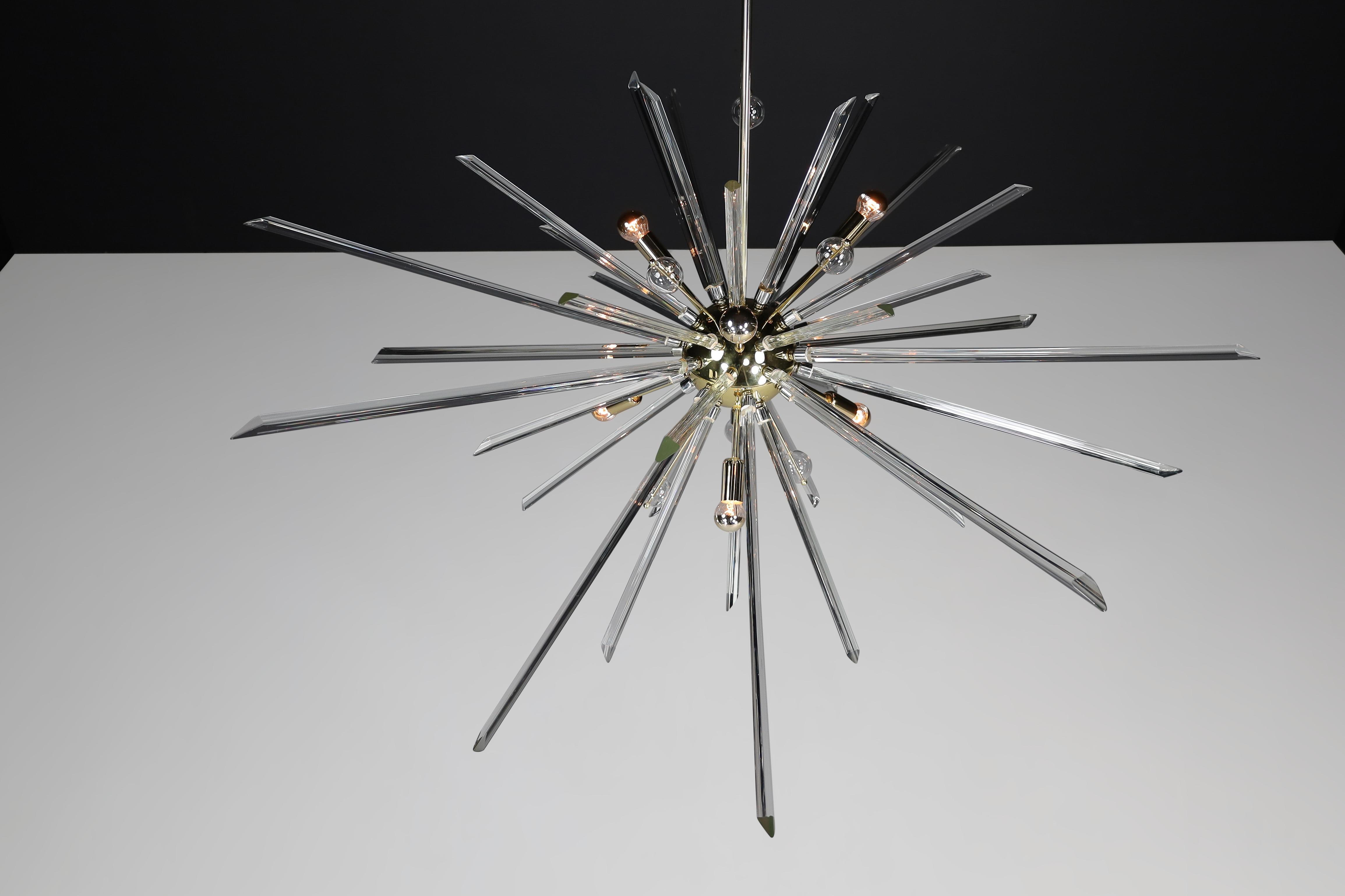  Extremely Large Brass Sputnik Chandelier Designed in the Czech Republic 1960s For Sale 5