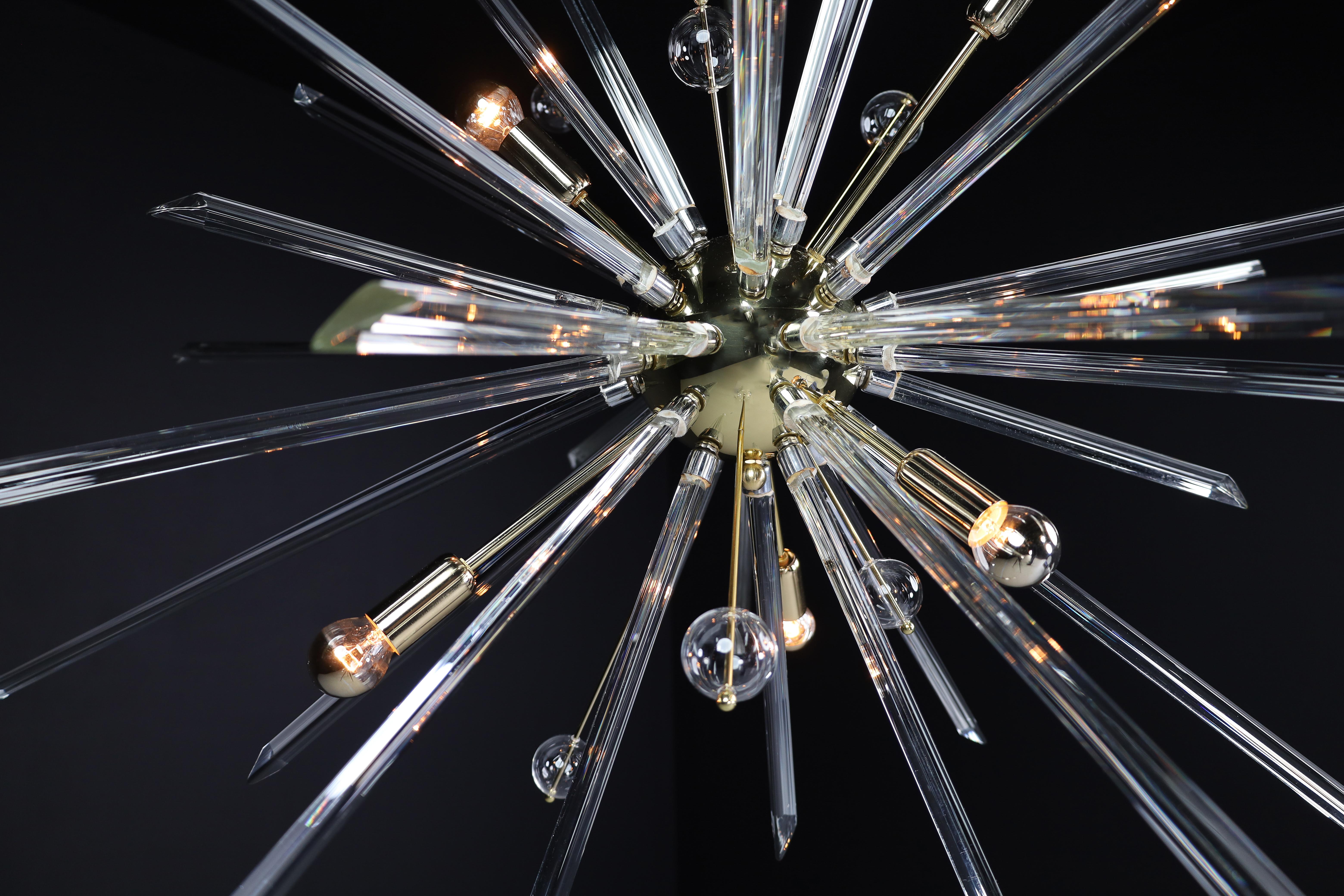  Extremely Large Brass Sputnik Chandelier Designed in the Czech Republic 1960s For Sale 7