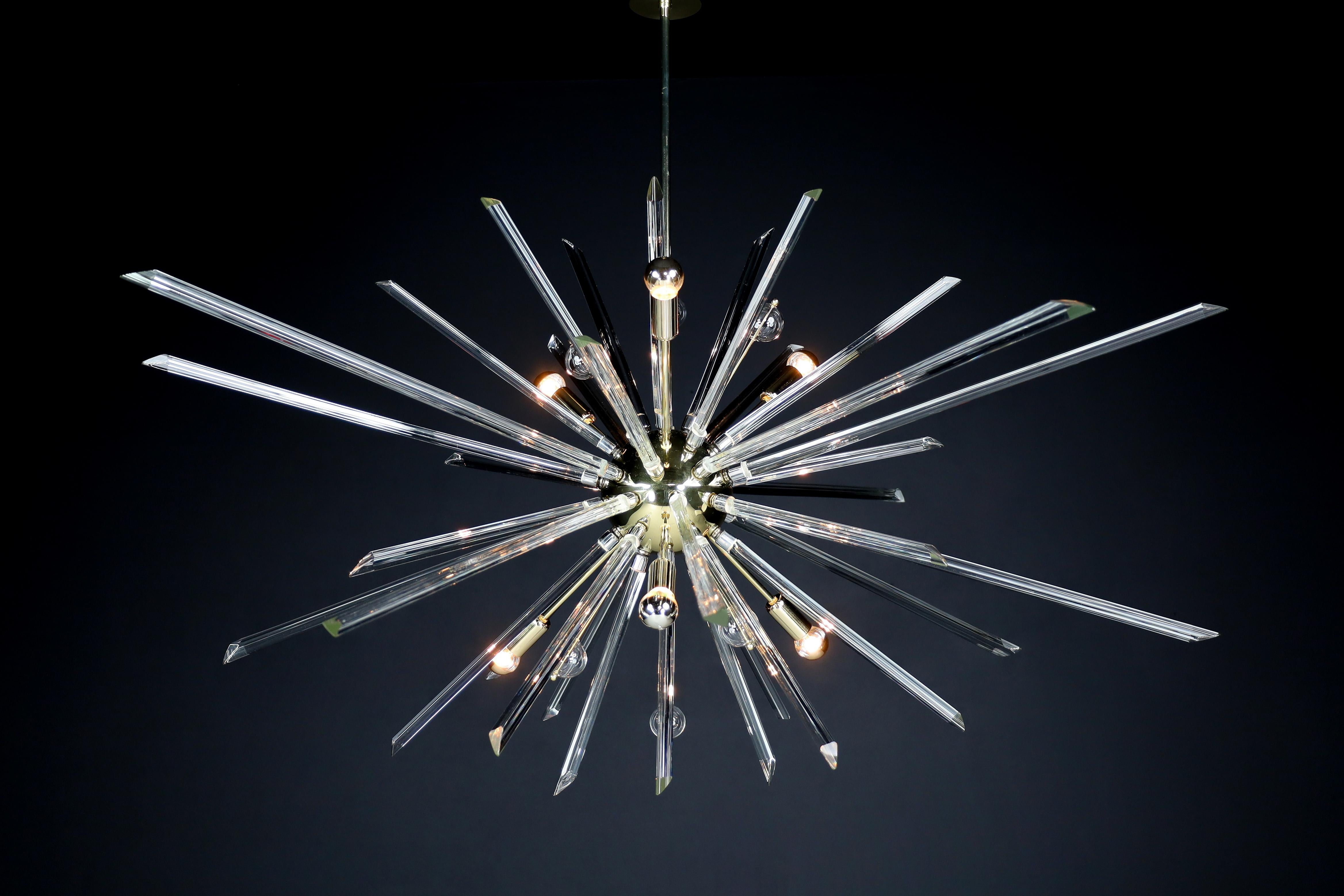  Extremely Large Brass Sputnik Chandelier Designed in the Czech Republic 1960s For Sale 12