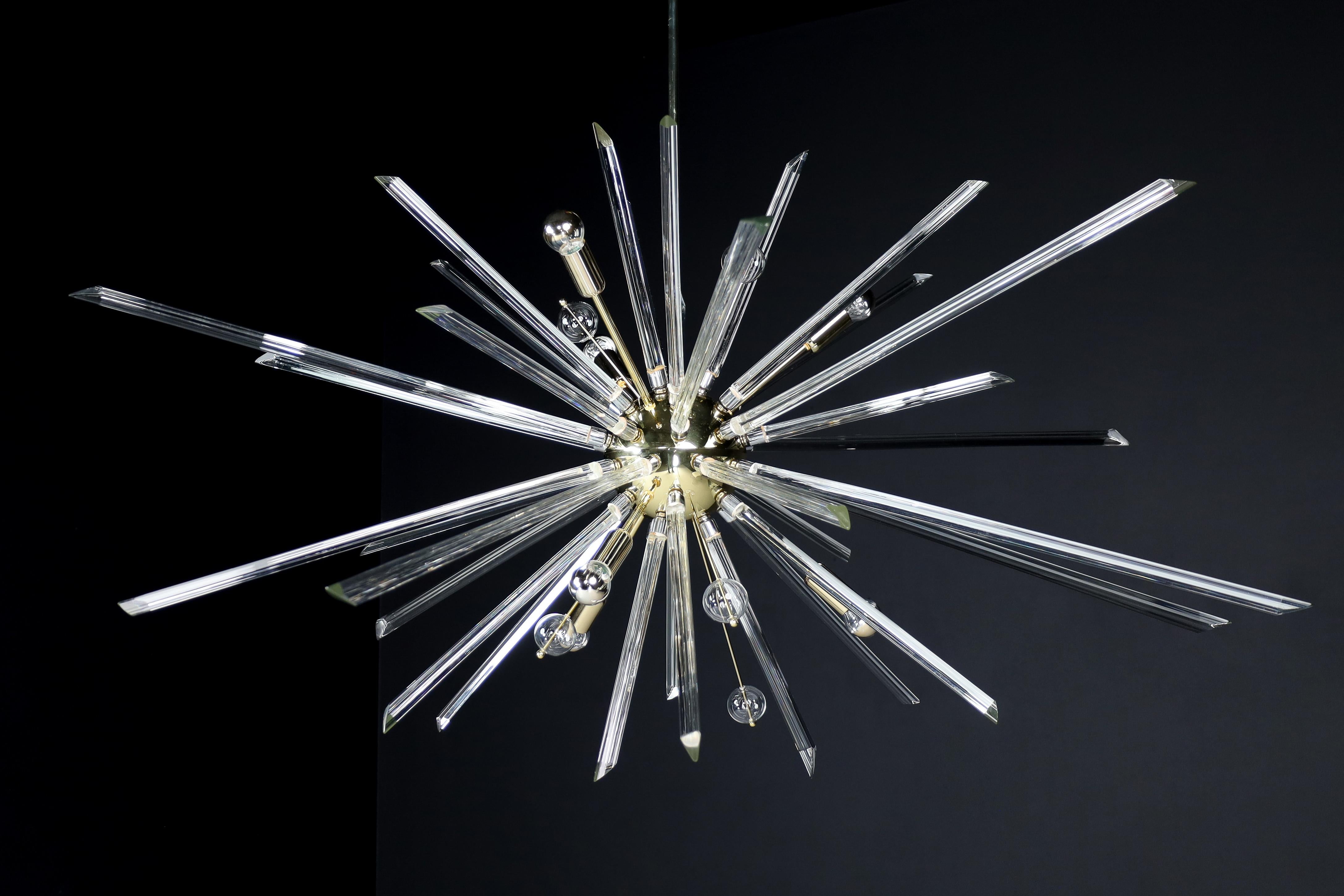  Extremely Large Brass Sputnik Chandelier Designed in the Czech Republic 1960s For Sale 13