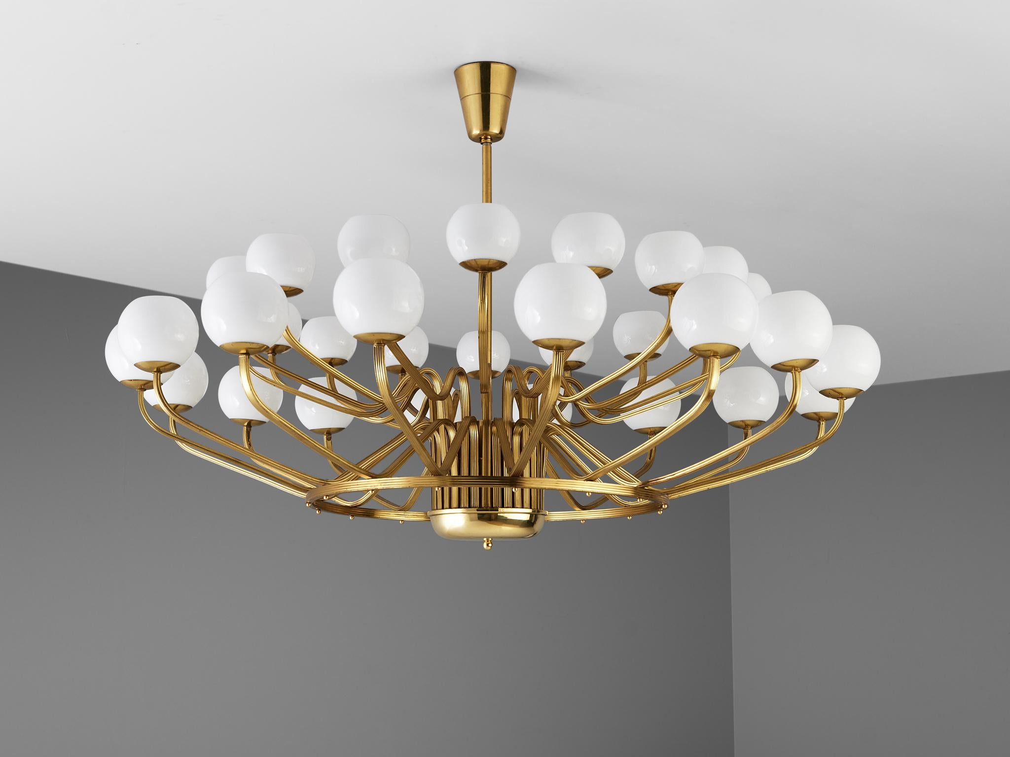 Extremely Large Chandelier in Brass and Art-Glass Spheres In Good Condition In Waalwijk, NL