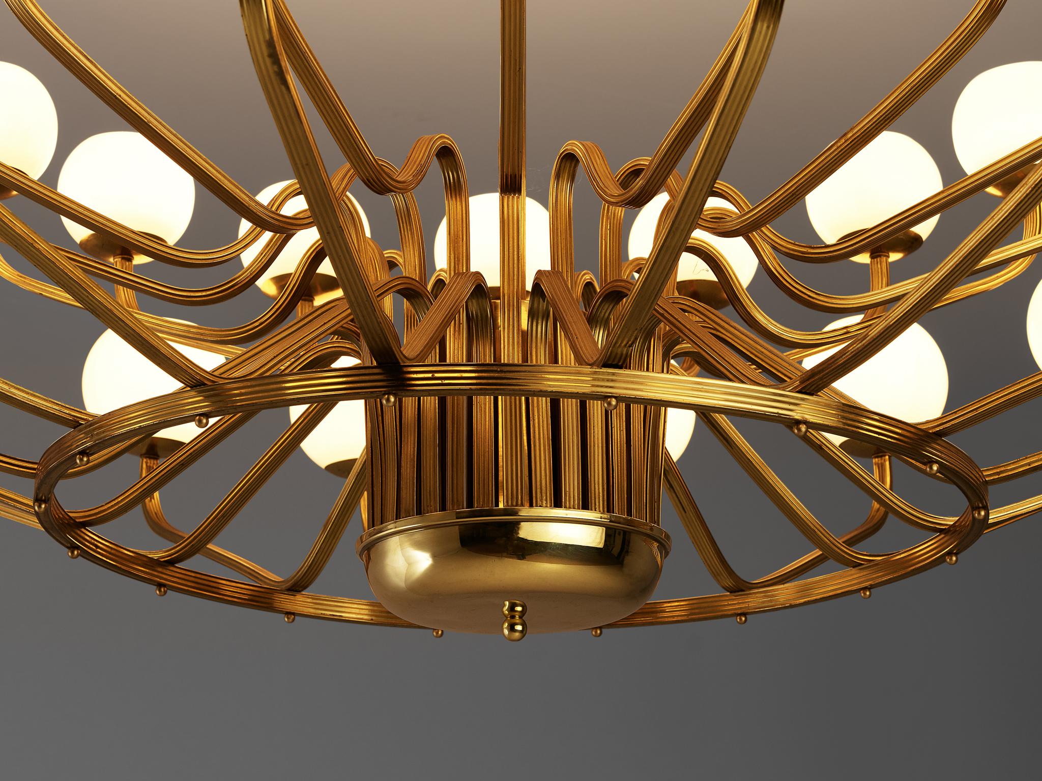 Extremely Large Chandelier in Brass and Art-Glass Spheres 2