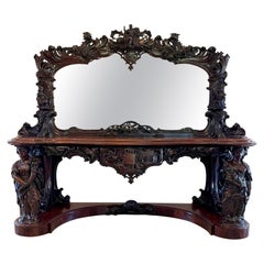 Extremely Large Exhibition Quality Antique Mahogany Mirror Back Console Table