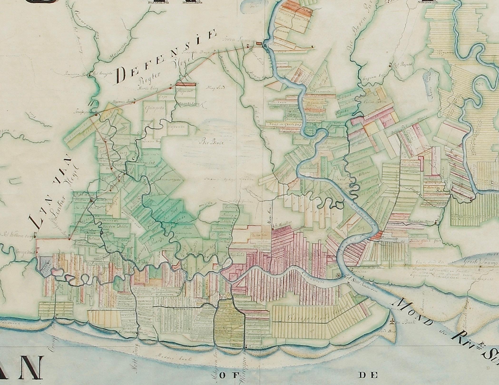 Außergewöhnlich große handgezeichnete Manuscript Map of Surinam, 1830, Geschichte der Sklaverei (Surinamisch) im Angebot