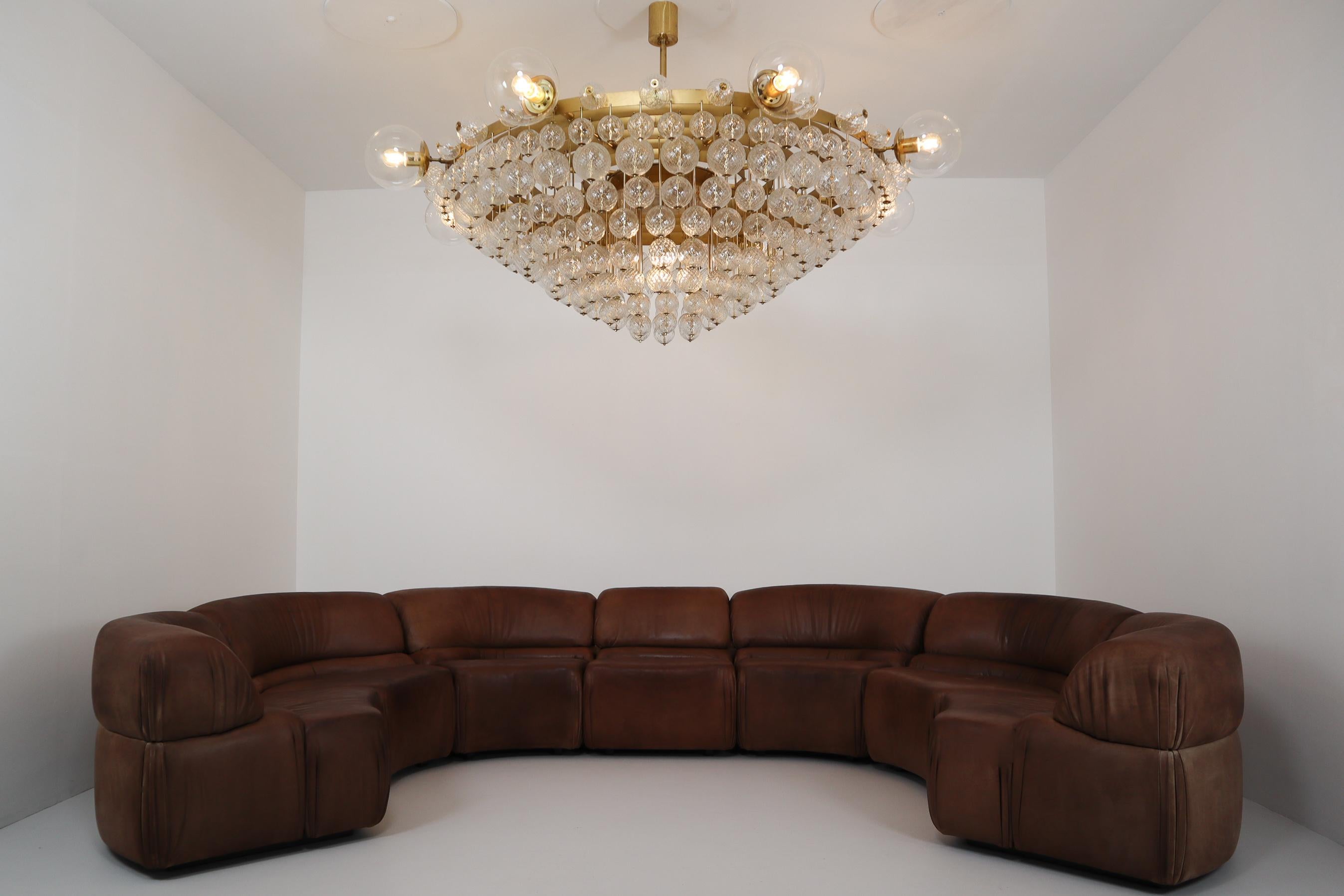 Extremely Large Hotel Chandelier with Brass Fixture and Structured Glass Globes 9