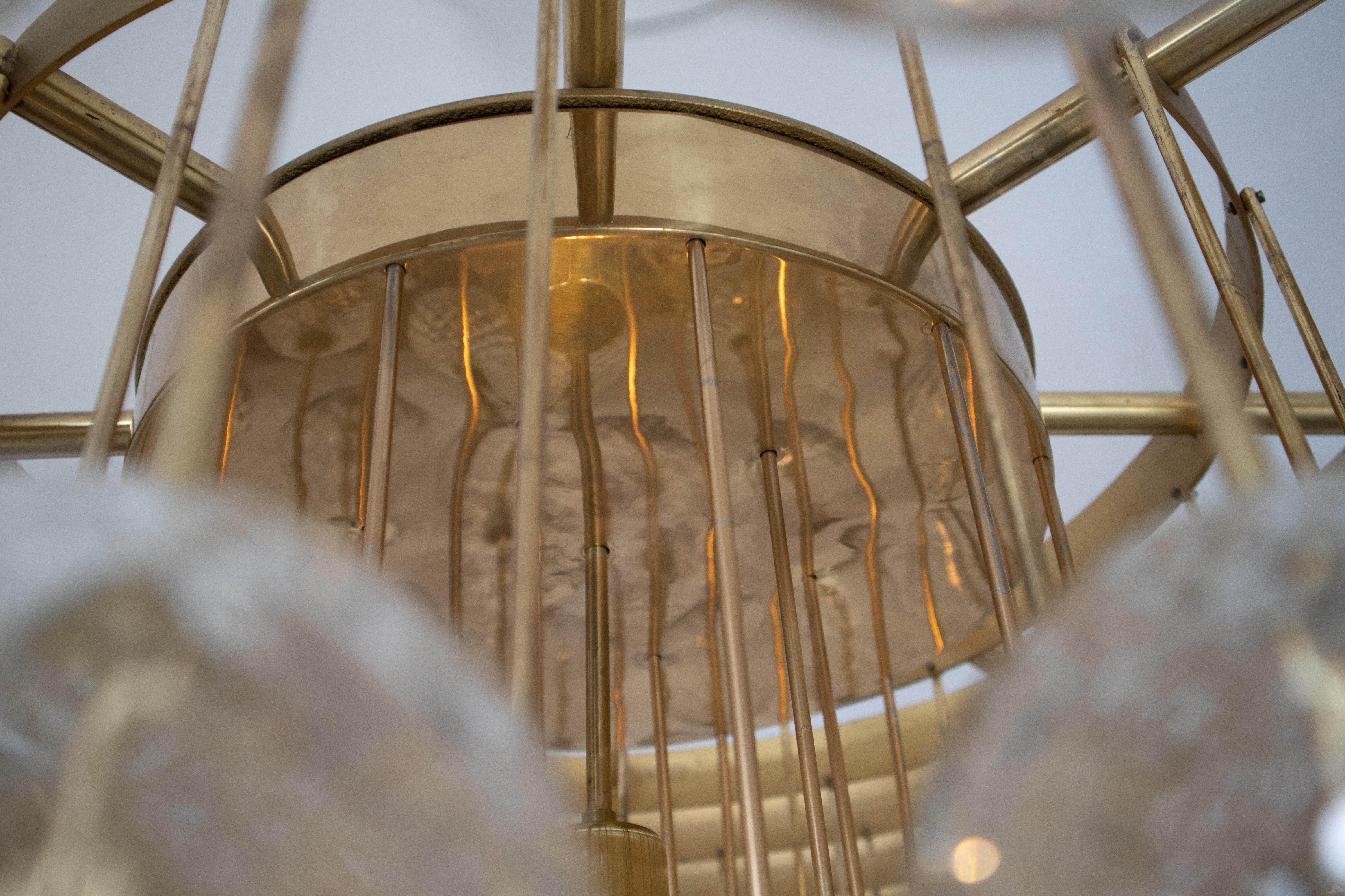 Mid-Century Modern Extremely Large Hotel Chandelier with Brass Fixture and Structured Glass Globes