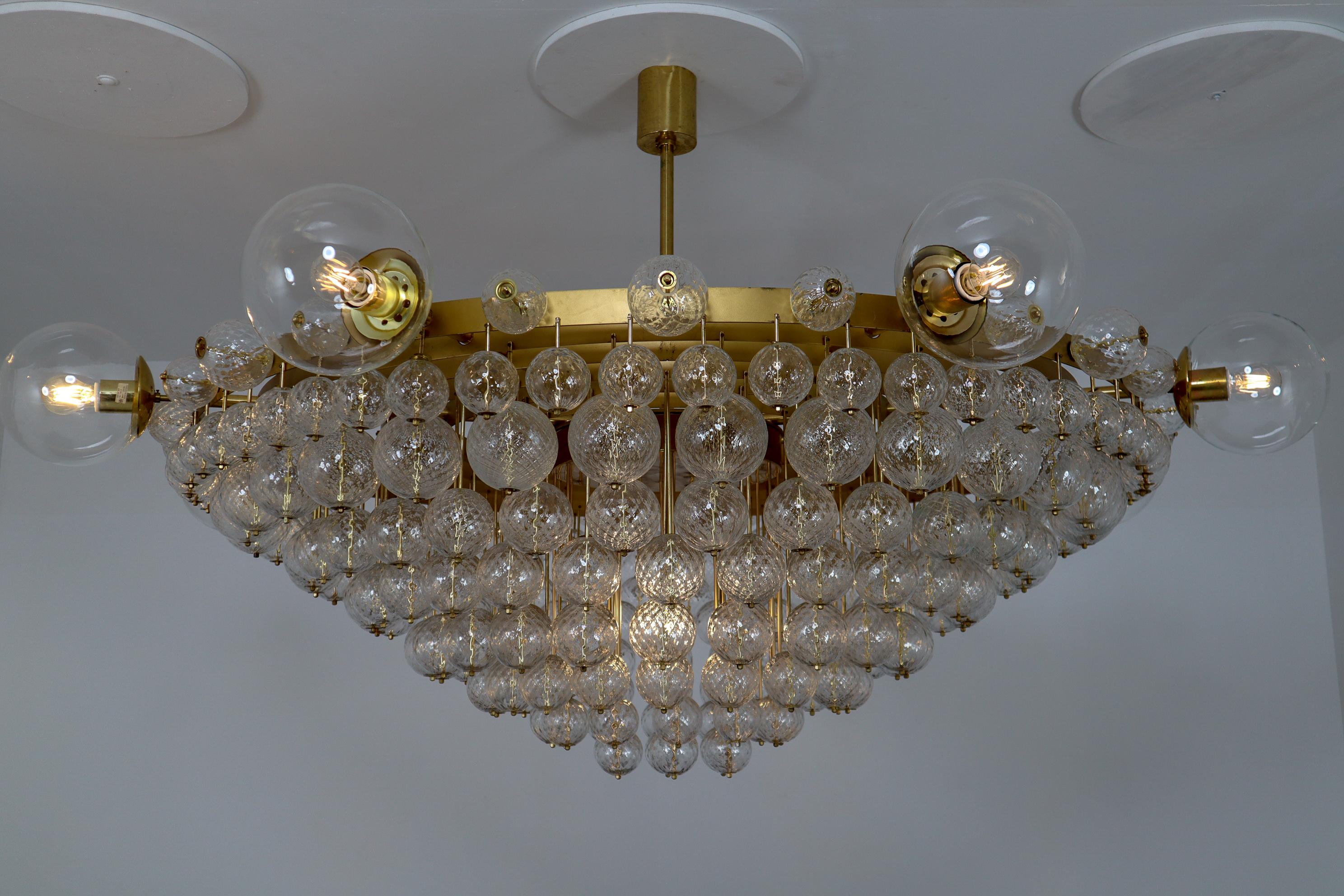 Extremely Large Hotel Chandelier with Brass Fixture and Structured Glass Globes 2