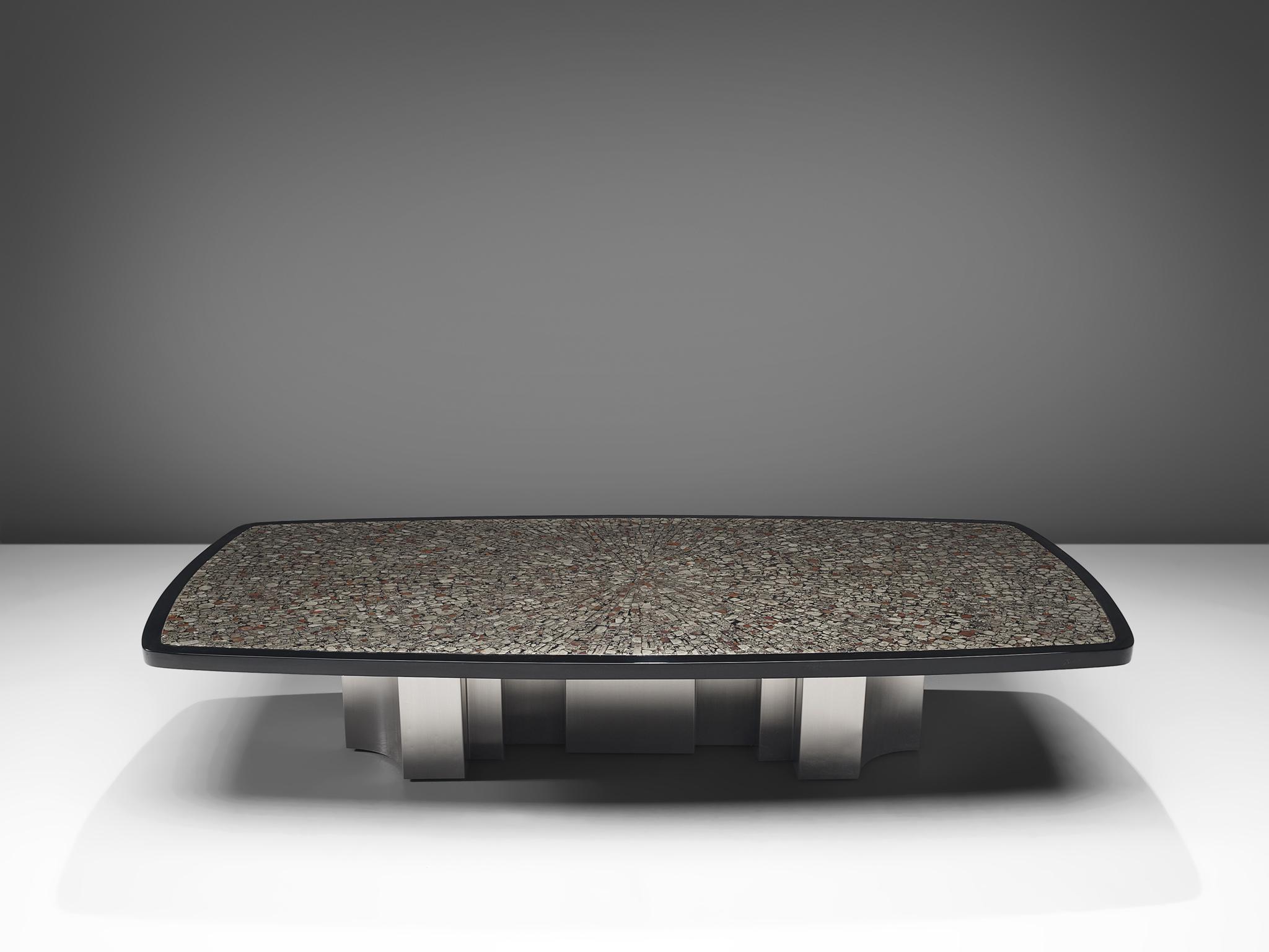 Jean Claude Dresse, large and unique coffee table, metal, resin, marcasite, Belgium, circa 1970

This extraordinary piece was crafted with great eye for proportions and detail, typical for the work of Dresse. The luxurious character of the Marcasite