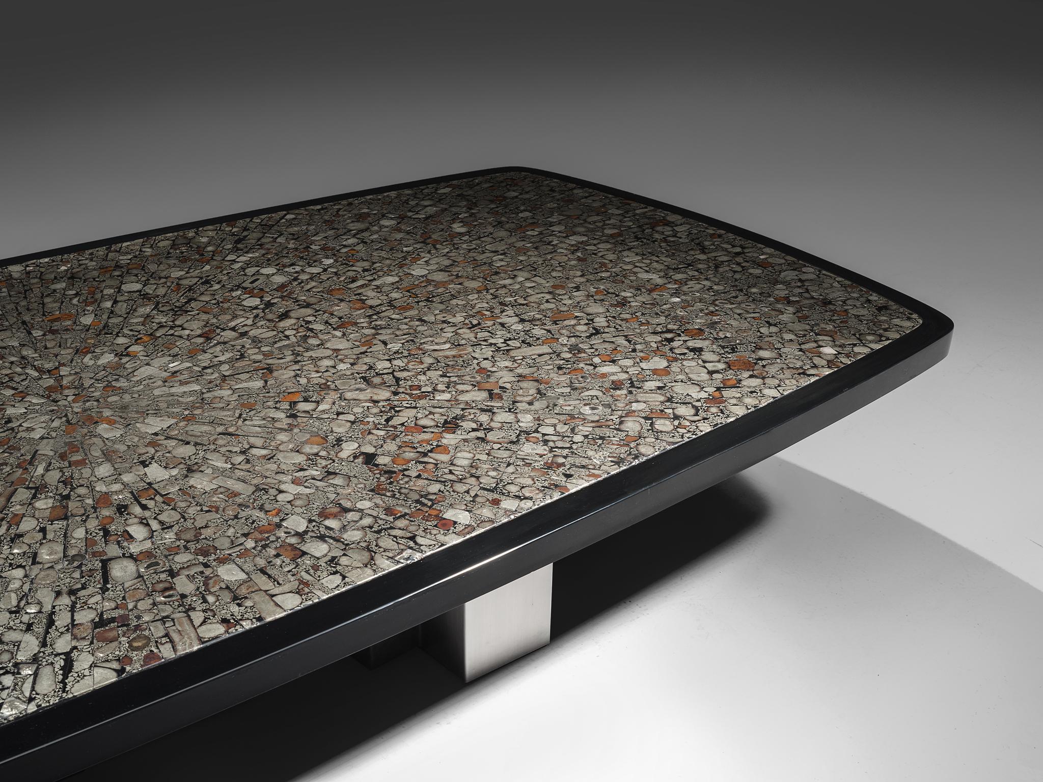 Mid-Century Modern Extra Large And Unique Jean Claude Dresse Coffee Table with Inlay of Marcasite.