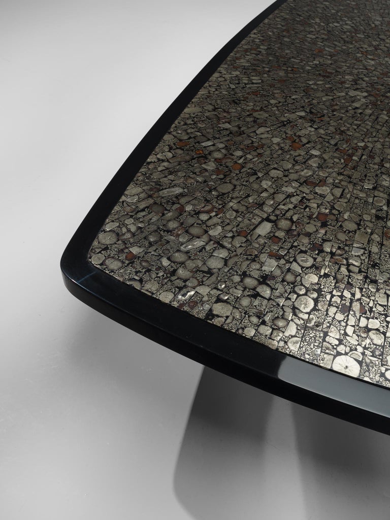 Metal Extra Large And Unique Jean Claude Dresse Coffee Table with Inlay of Marcasite.