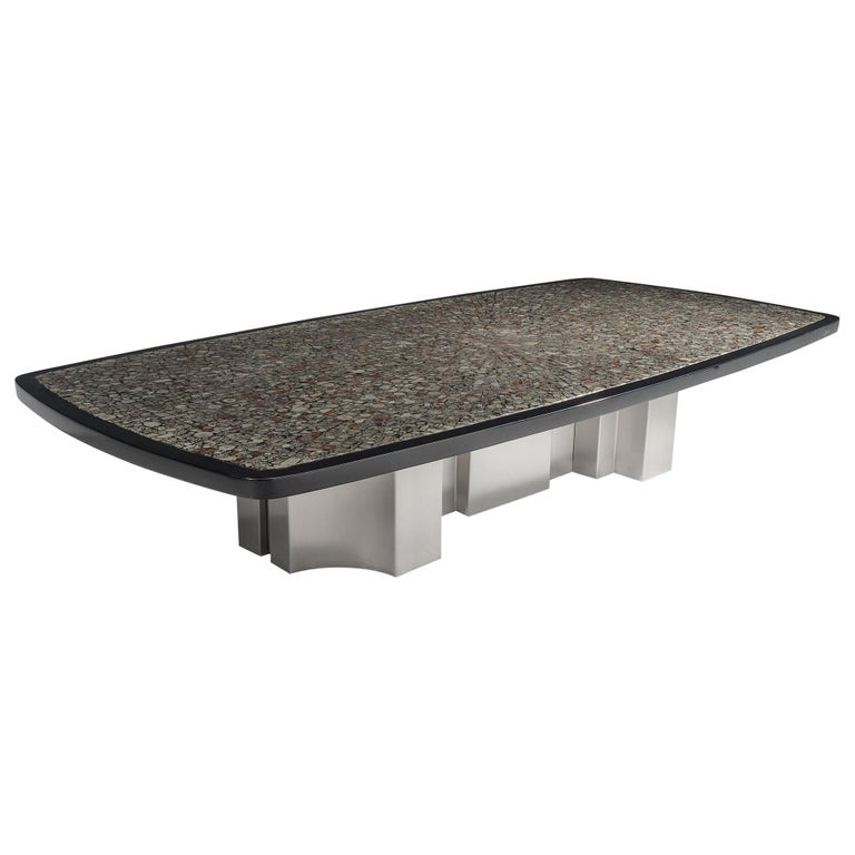 Extra Large And Unique Jean Claude Dresse Coffee Table with Inlay of Marcasite.
