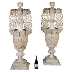 Extremely Large & Magnificent Pair of 19th Century Italian Alabaster Vases