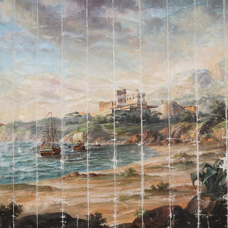 Peint à la main Extremely Large Monumental Wall Painting of Monaco, 19th Century en vente