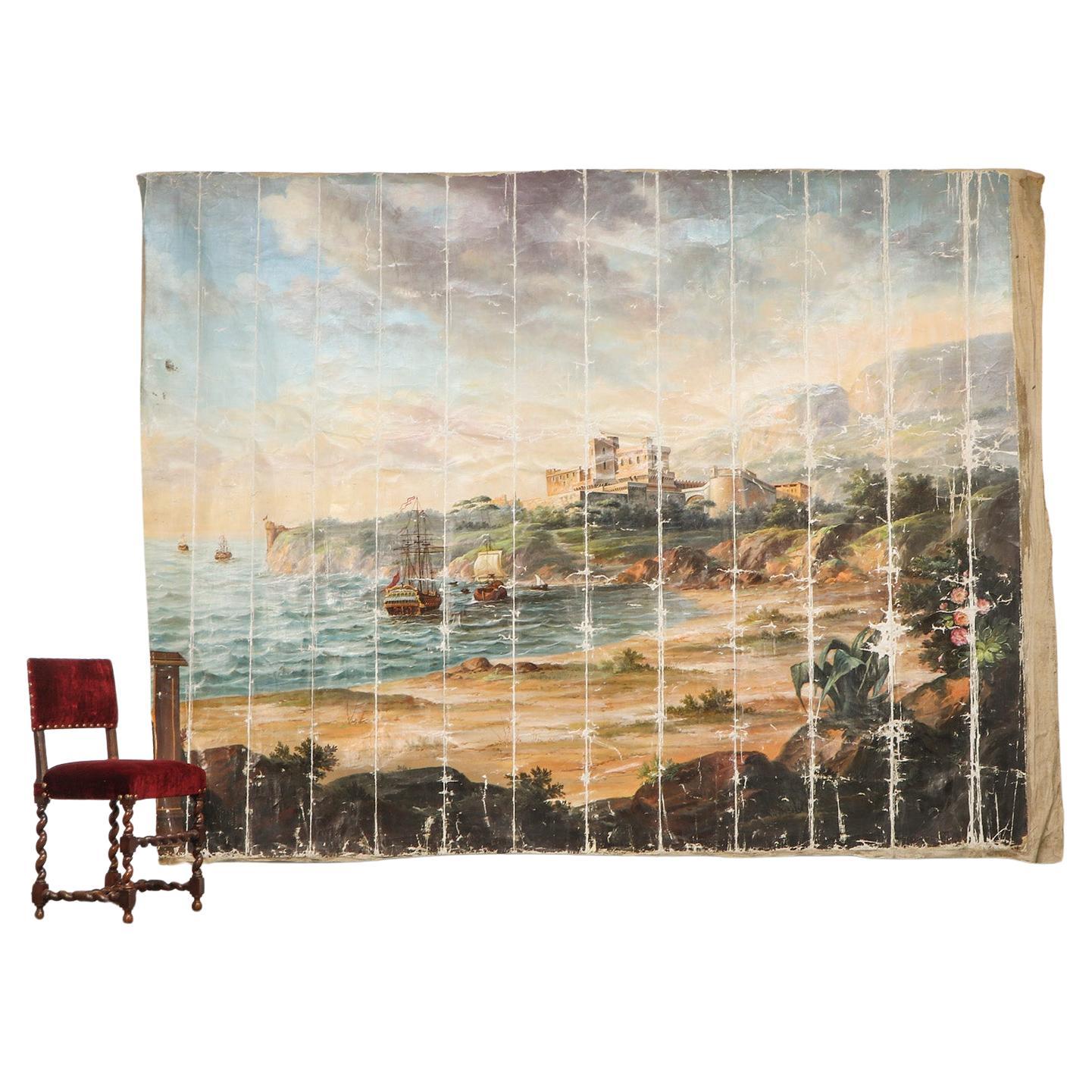 Extremely Large Monumental Wall Painting of Monaco, 19th Century