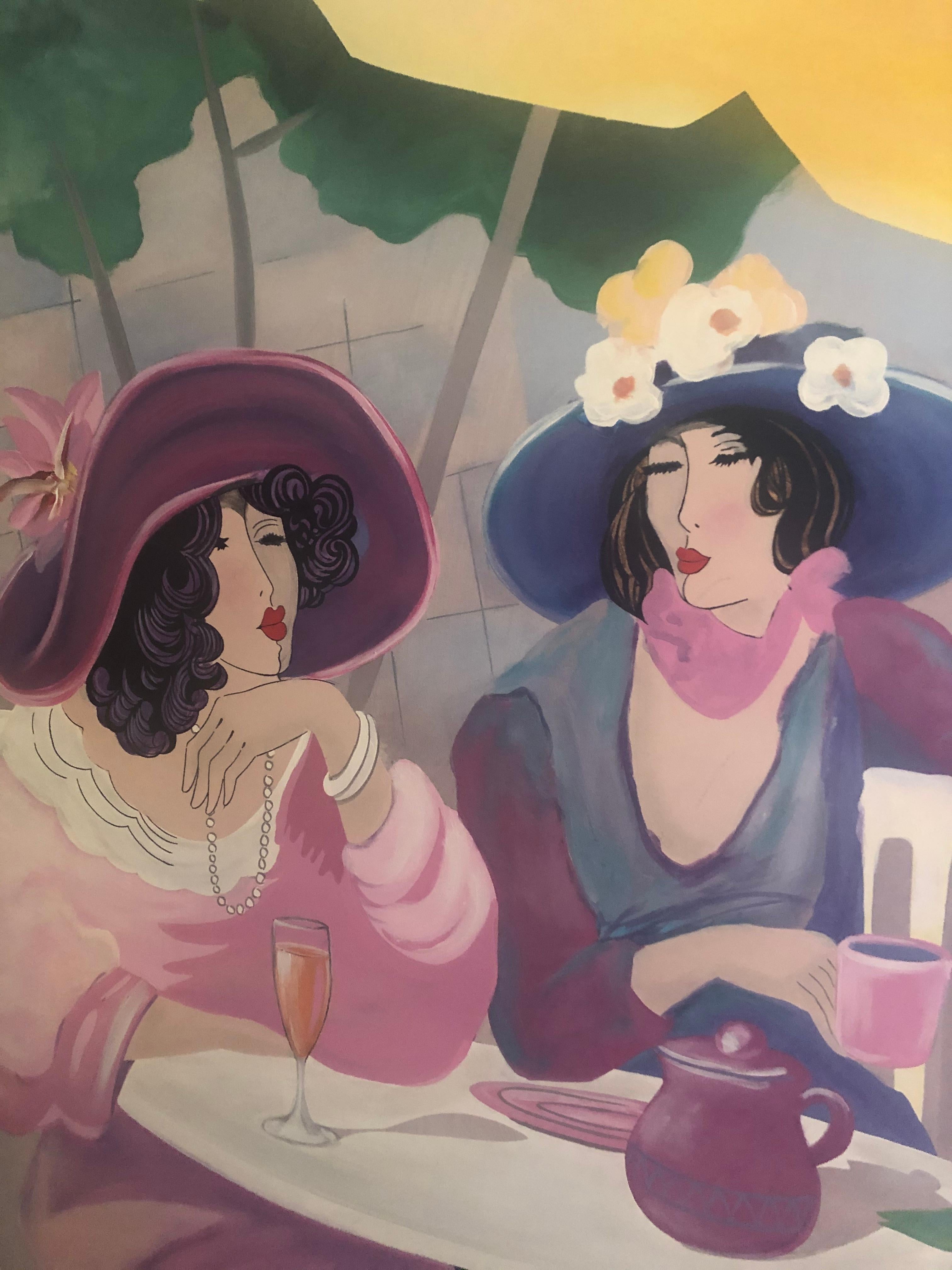 Extremely Large Original Painting on Canvas of Lunching Ladies In Excellent Condition In Hopewell, NJ