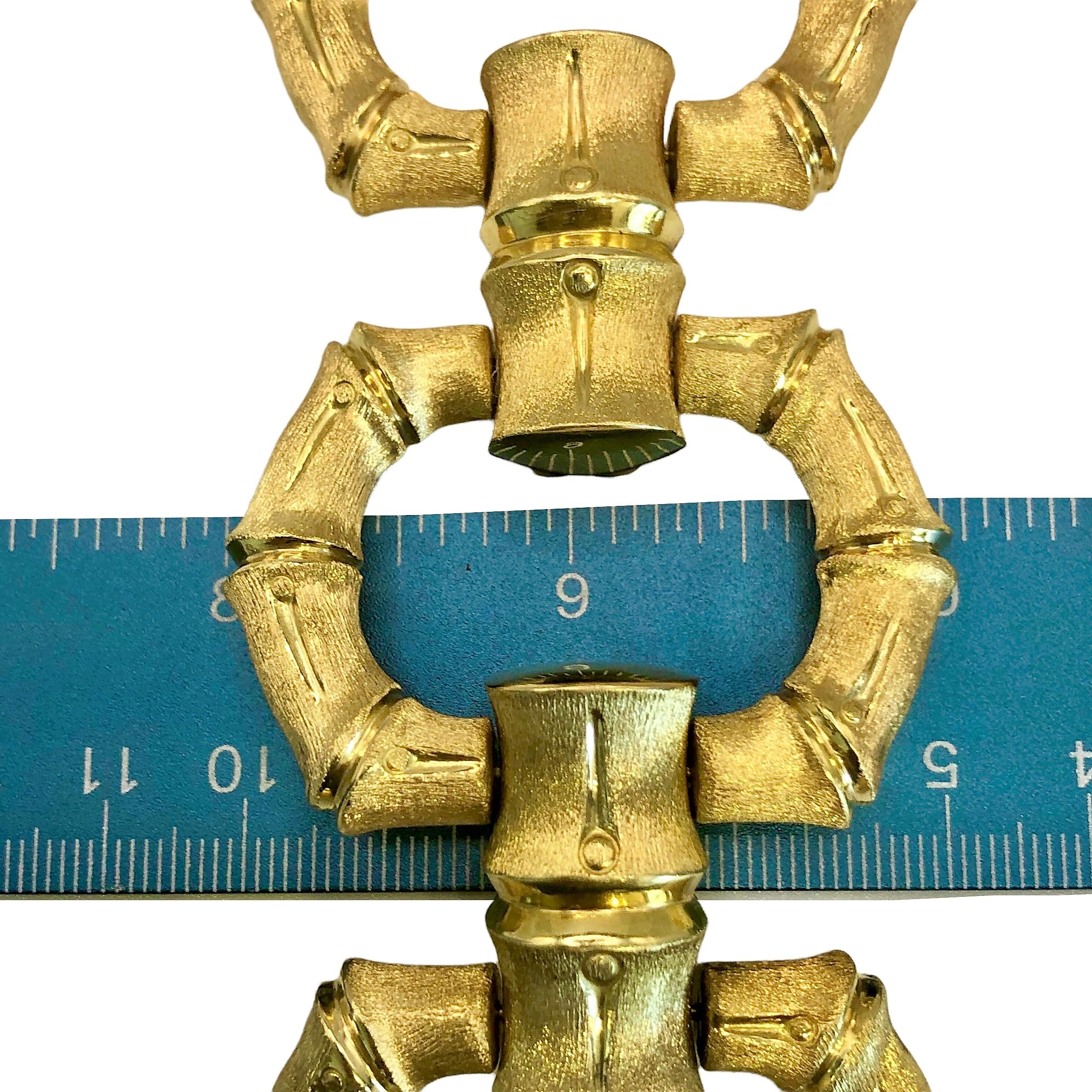 Extremely Large Scale Vintage 18K Yellow Gold Italian Bamboo Motif Link Bracelet In Good Condition In Palm Beach, FL