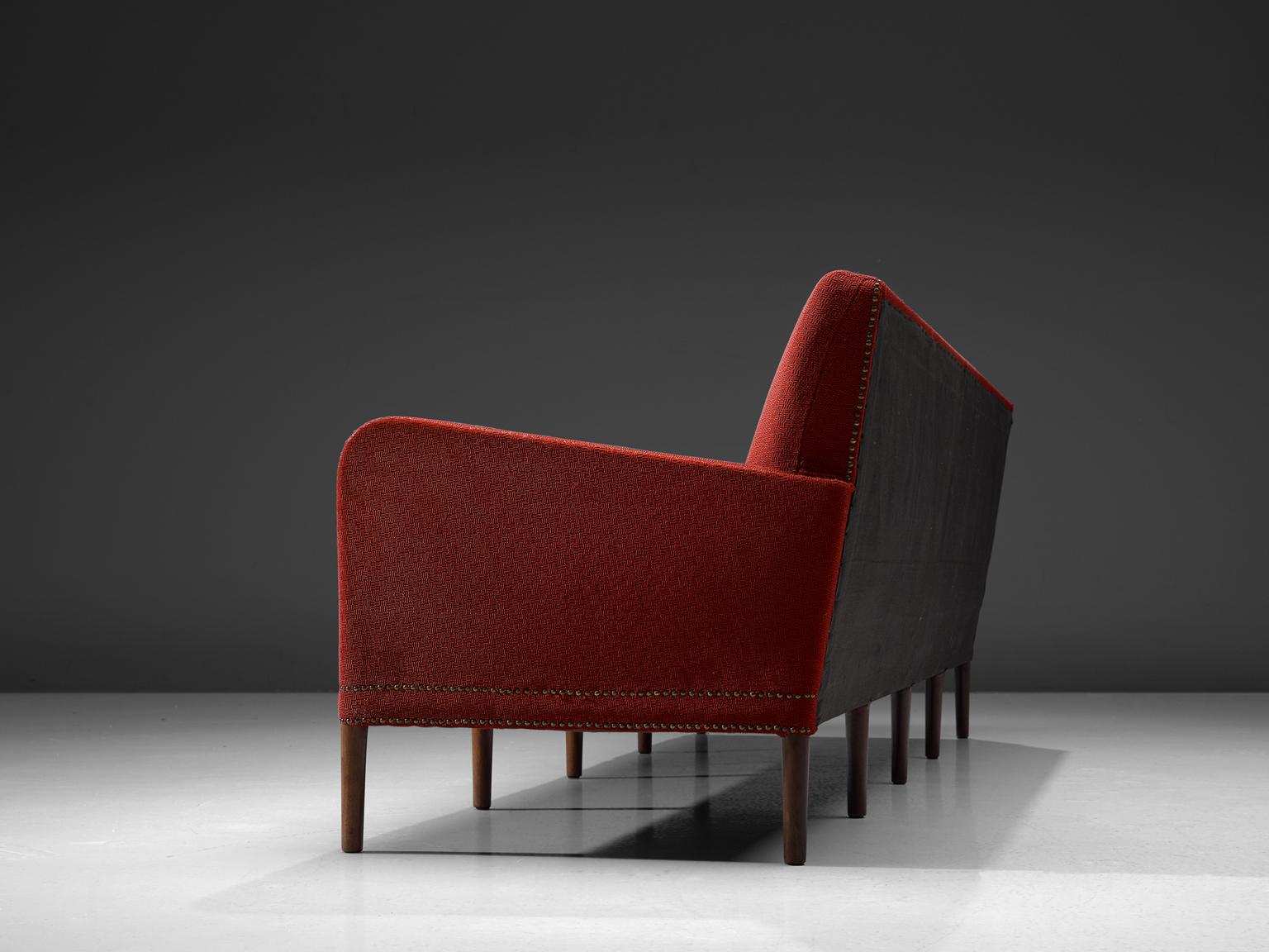 Scandinavian Extremely Large Sofa in Red Fabric by Danish Cabinetmaker