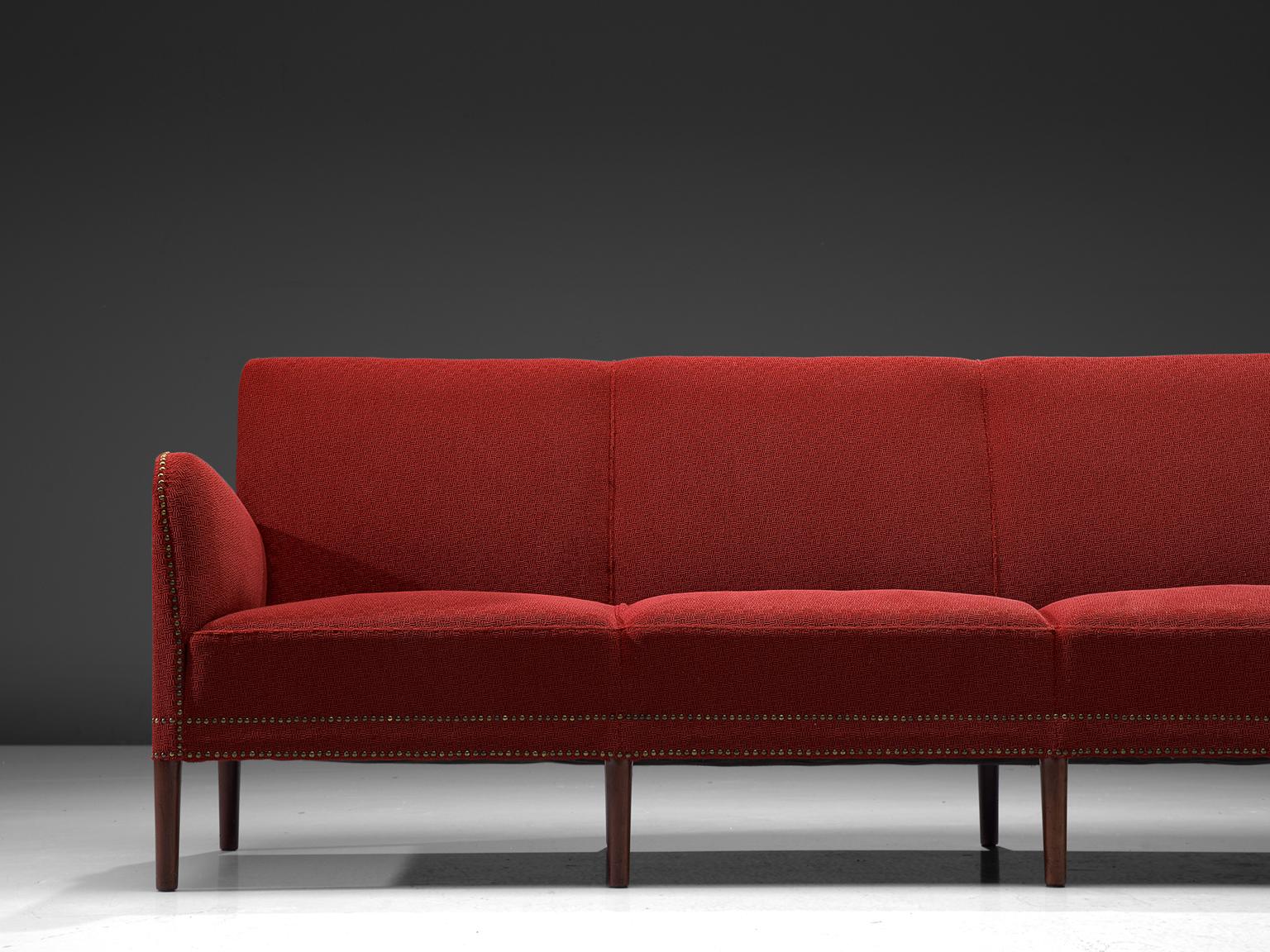 Extremely Large Sofa in Red Fabric by Danish Cabinetmaker 1