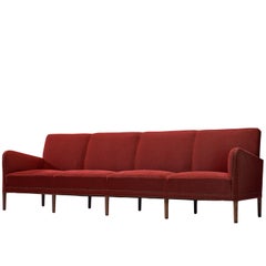 Extremely Large Sofa in Red Fabric by Danish Cabinetmaker