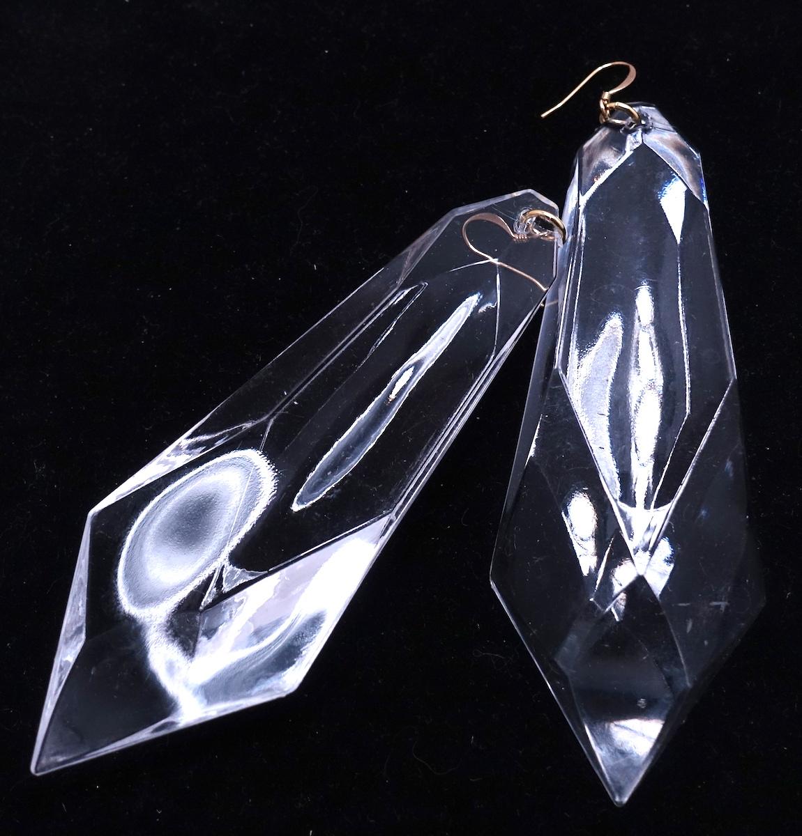 Women's or Men's Extremely Long Kenneth Lane Clear Lucite 4-7/8” Pierced Earrings