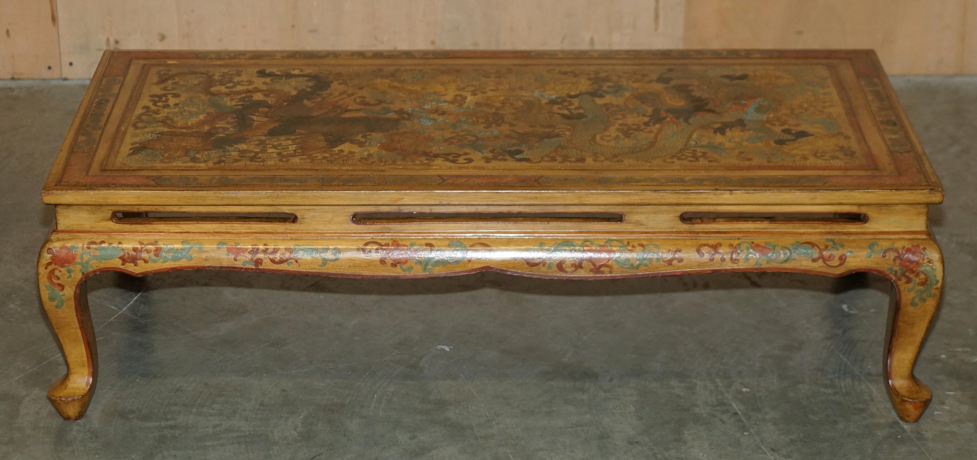 Chinese Export EXTREMELY ORNATE GILT & LACQUERED CHiNESE DRAGON CHINOISERIE OPIUM COFFEE TABLE For Sale