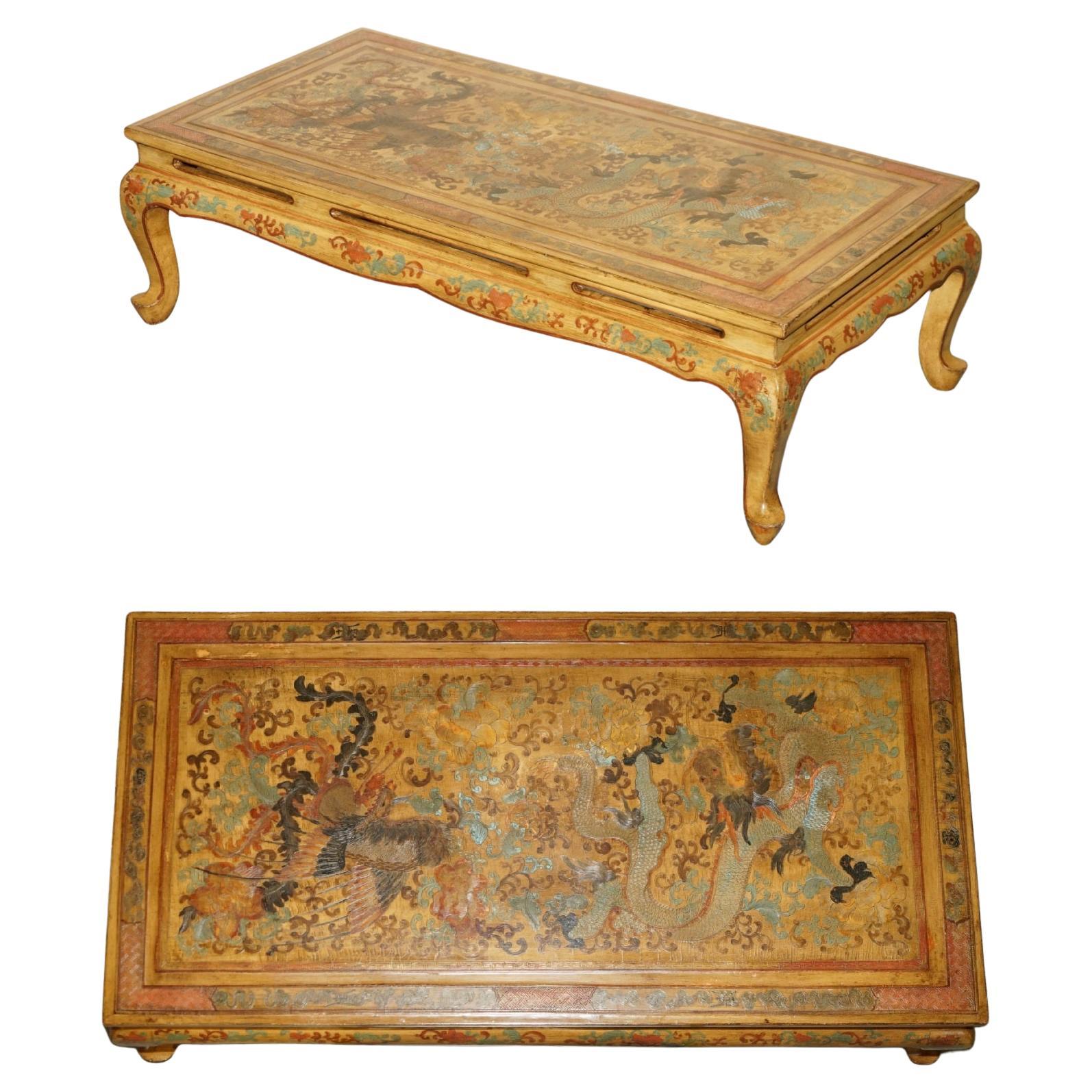 EXTREMELY ORNATE GILT & LACQUERED CHiNESE DRAGON CHINOISERIE OPIUM COFFEE TABLE For Sale