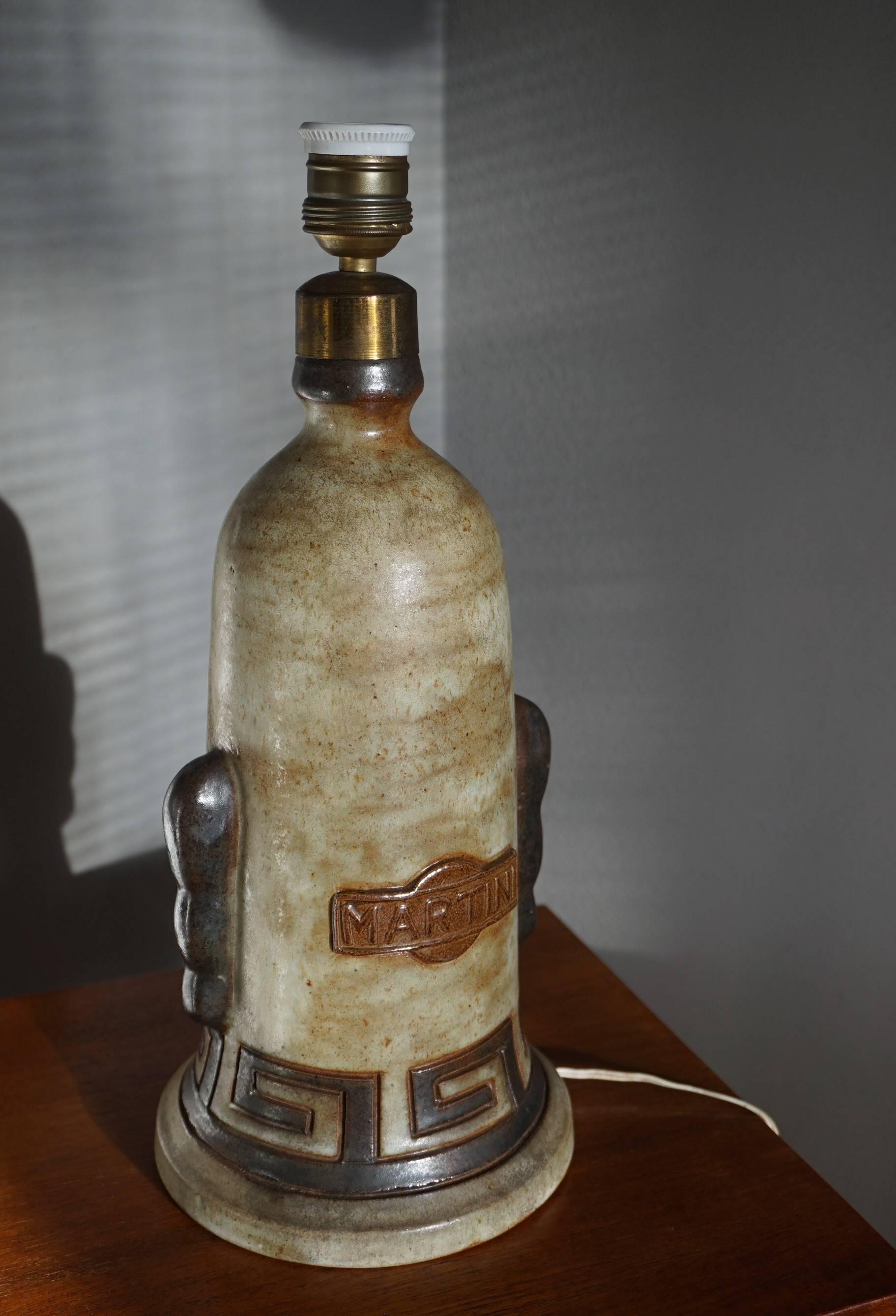 Extremely Rare & Mint Condition Ceramic / Earthenware Martini Bottle Table Lamp For Sale 3