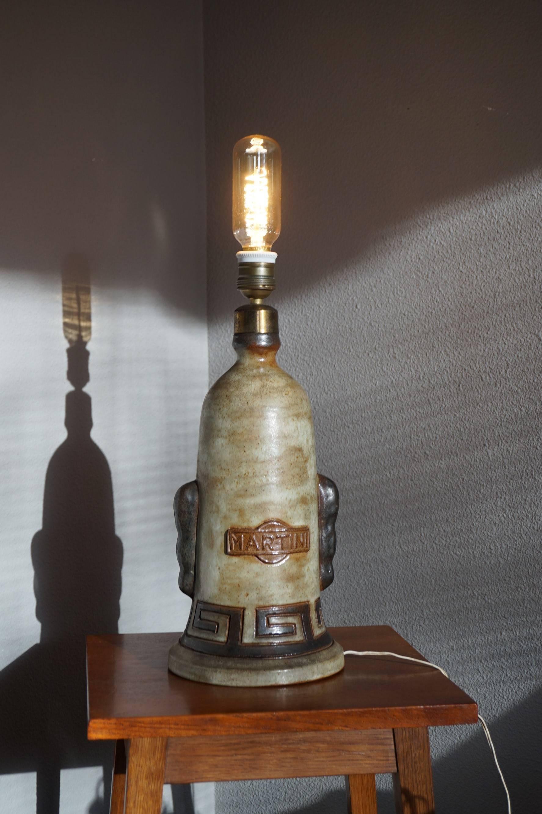 Extremely Rare & Mint Condition Ceramic / Earthenware Martini Bottle Table Lamp For Sale 6