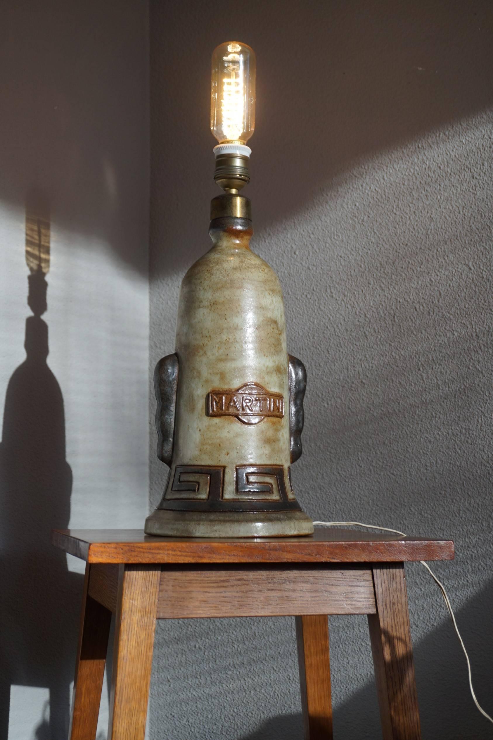 Brass Extremely Rare & Mint Condition Ceramic / Earthenware Martini Bottle Table Lamp For Sale