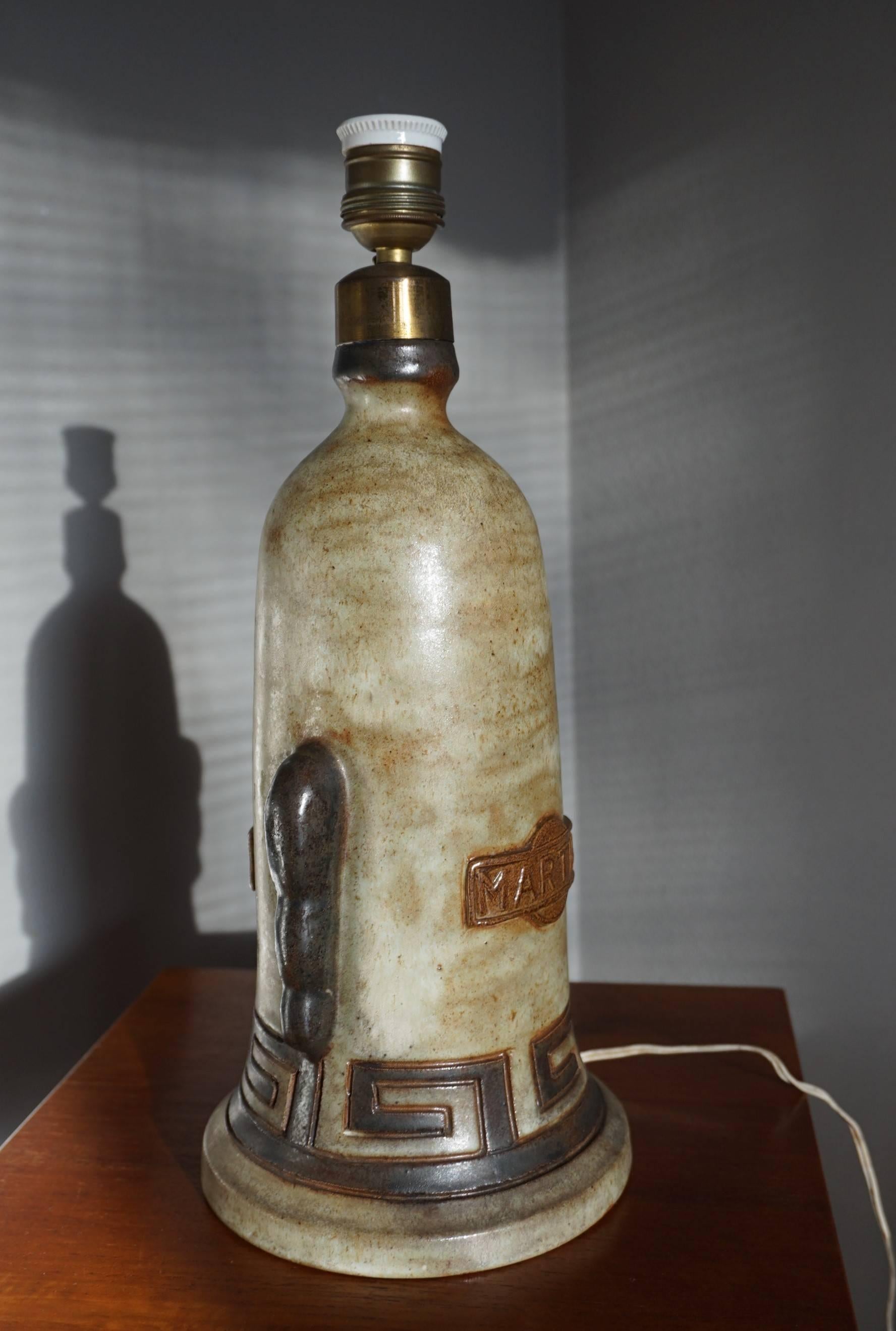Extremely Rare & Mint Condition Ceramic / Earthenware Martini Bottle Table Lamp For Sale 1