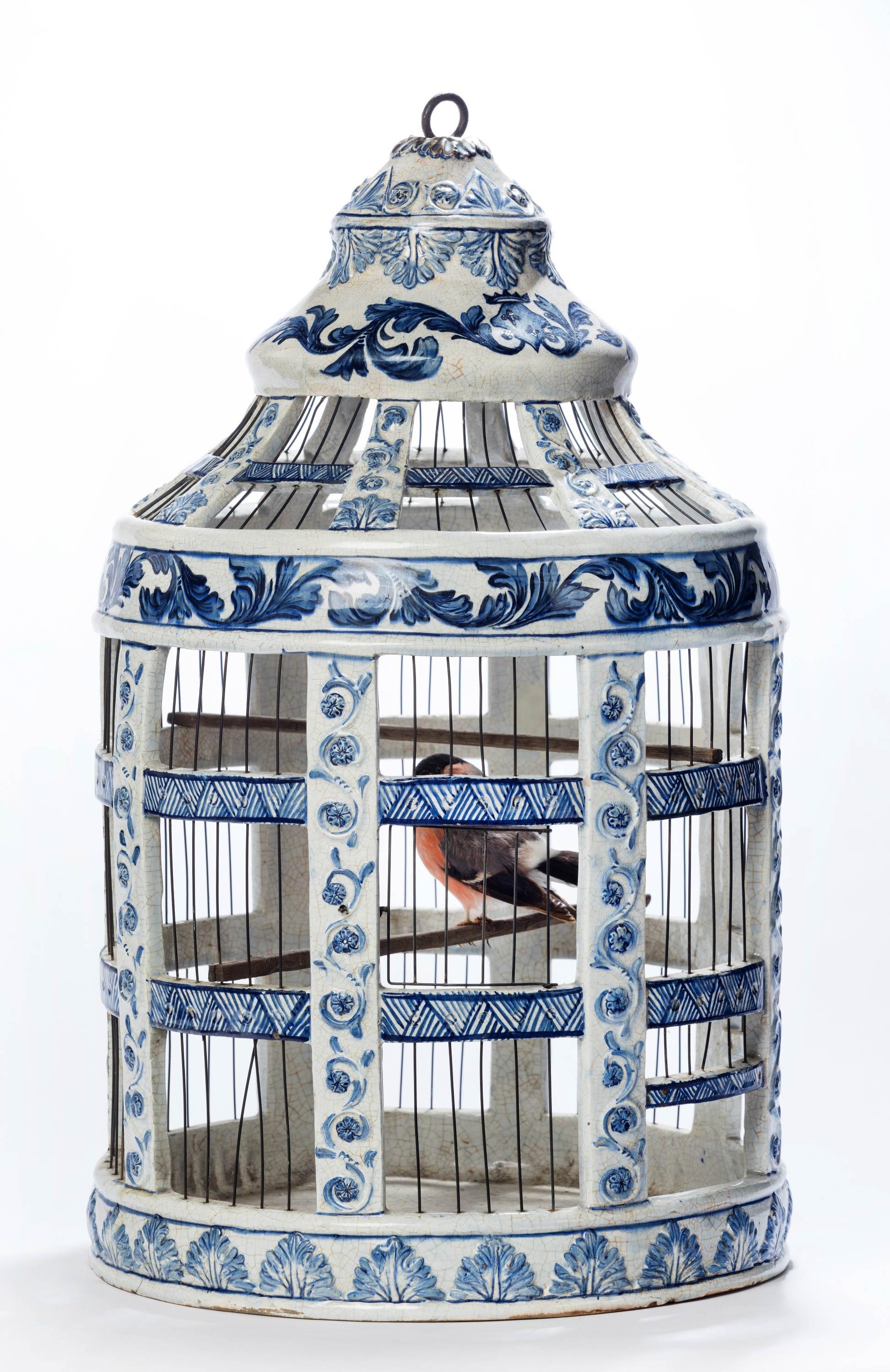 Pottery Extremely Rare 18th Century Dutch, Delft, Blue and White Birdcage