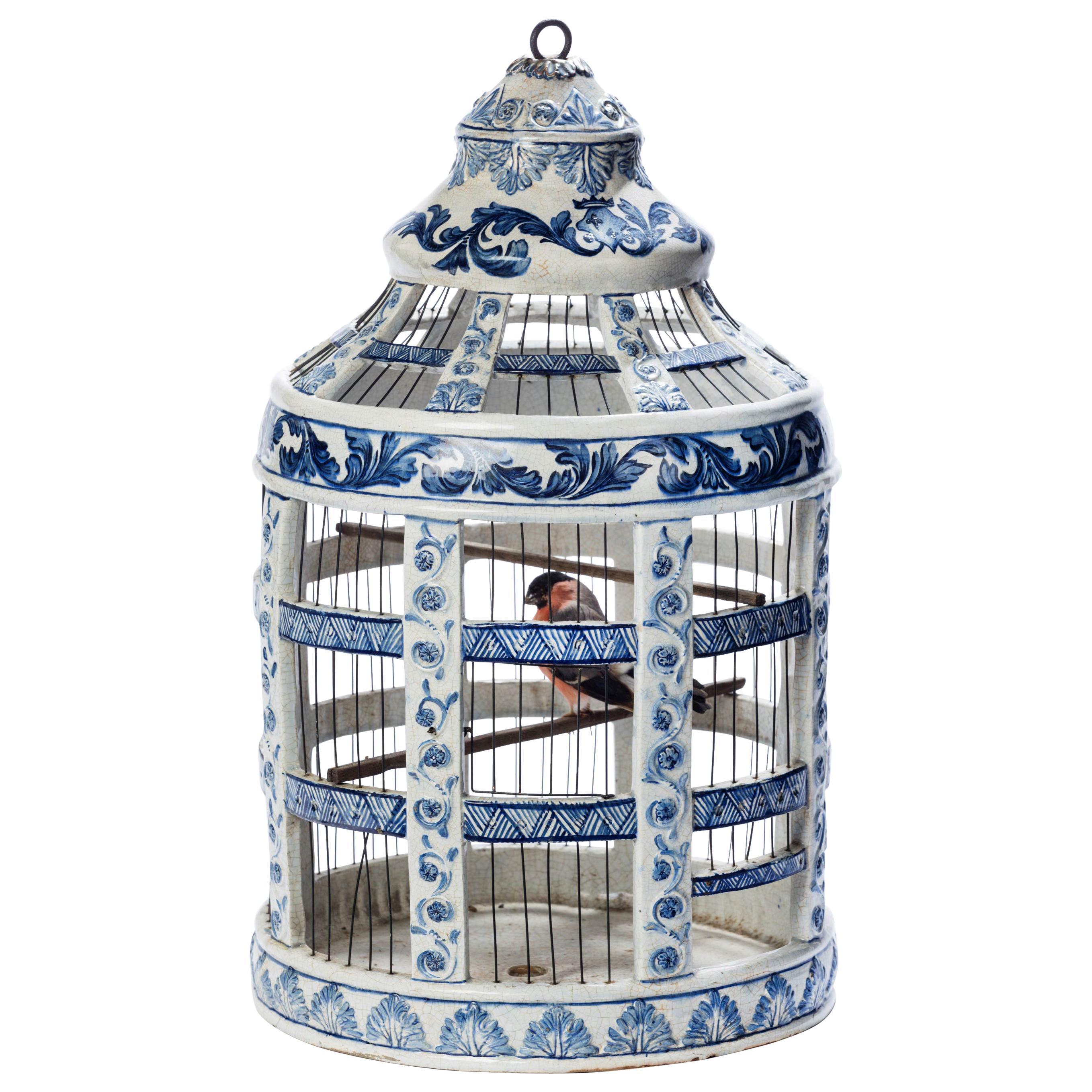Extremely Rare 18th Century Dutch, Delft, Blue and White Birdcage